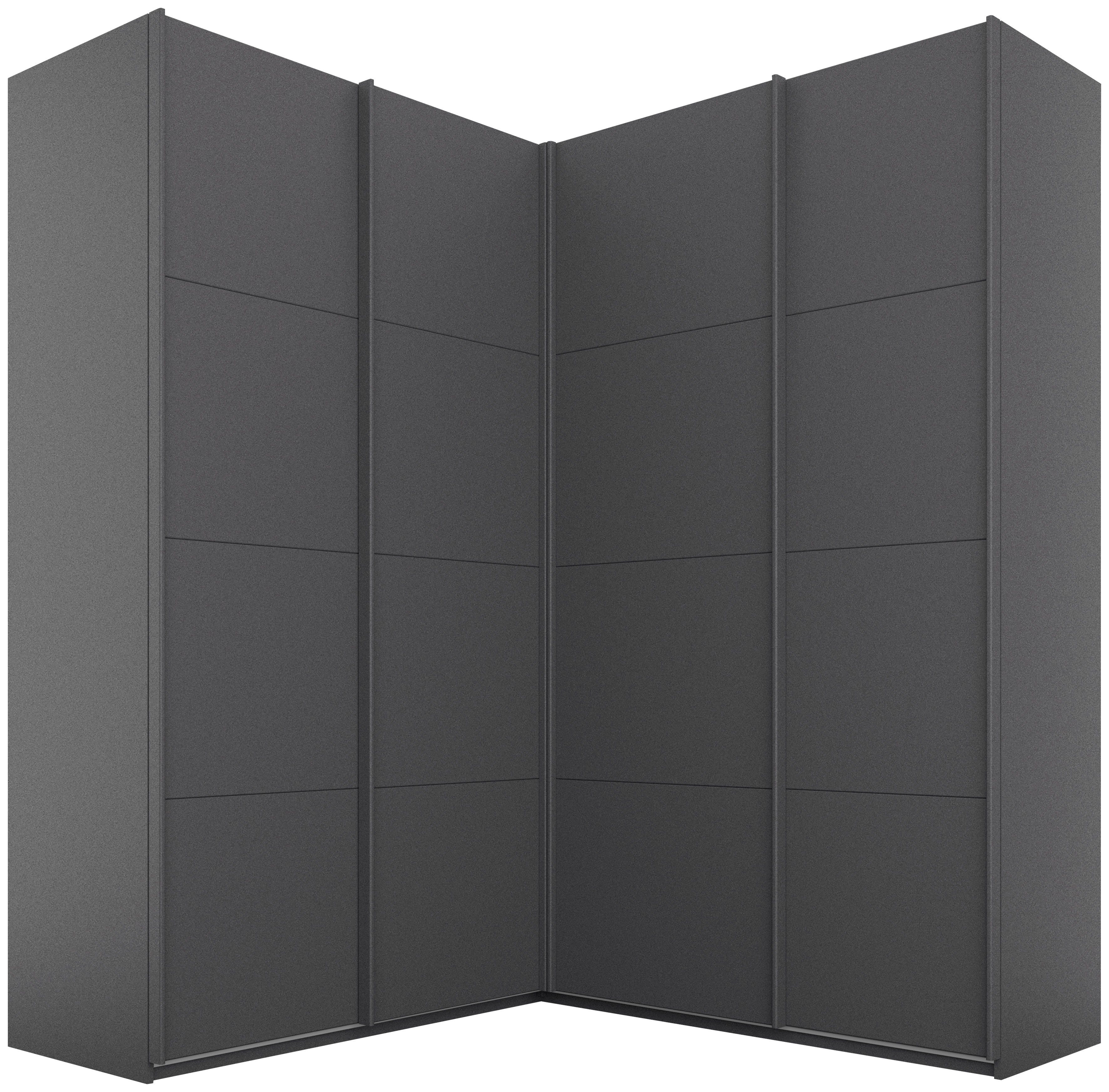 rauch Schwebetürenschrank Schrank Garderobe Eckkleiderschrank QUADRA Front in Dekor/Hochglanz (in den Höhen 210/229 cm, inkl. Soft-Close-Funktion) großer Eckschrank mit viel Stauraum, Maß 181x187 cm MADE IN GERMANY