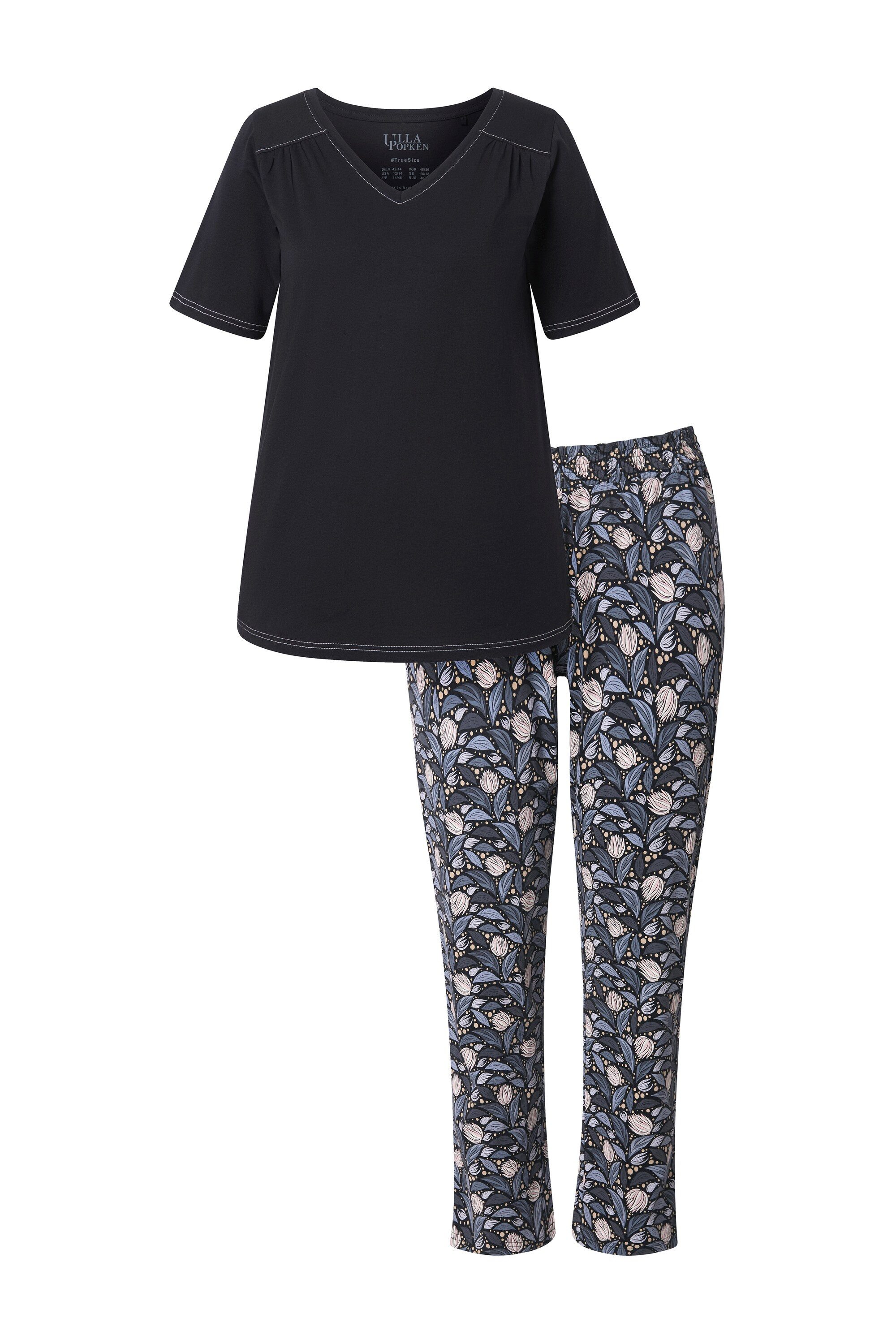 Ulla Popken Pyjama Pyjama Blätter V-Ausschnitt Halbarm günstig online kaufen