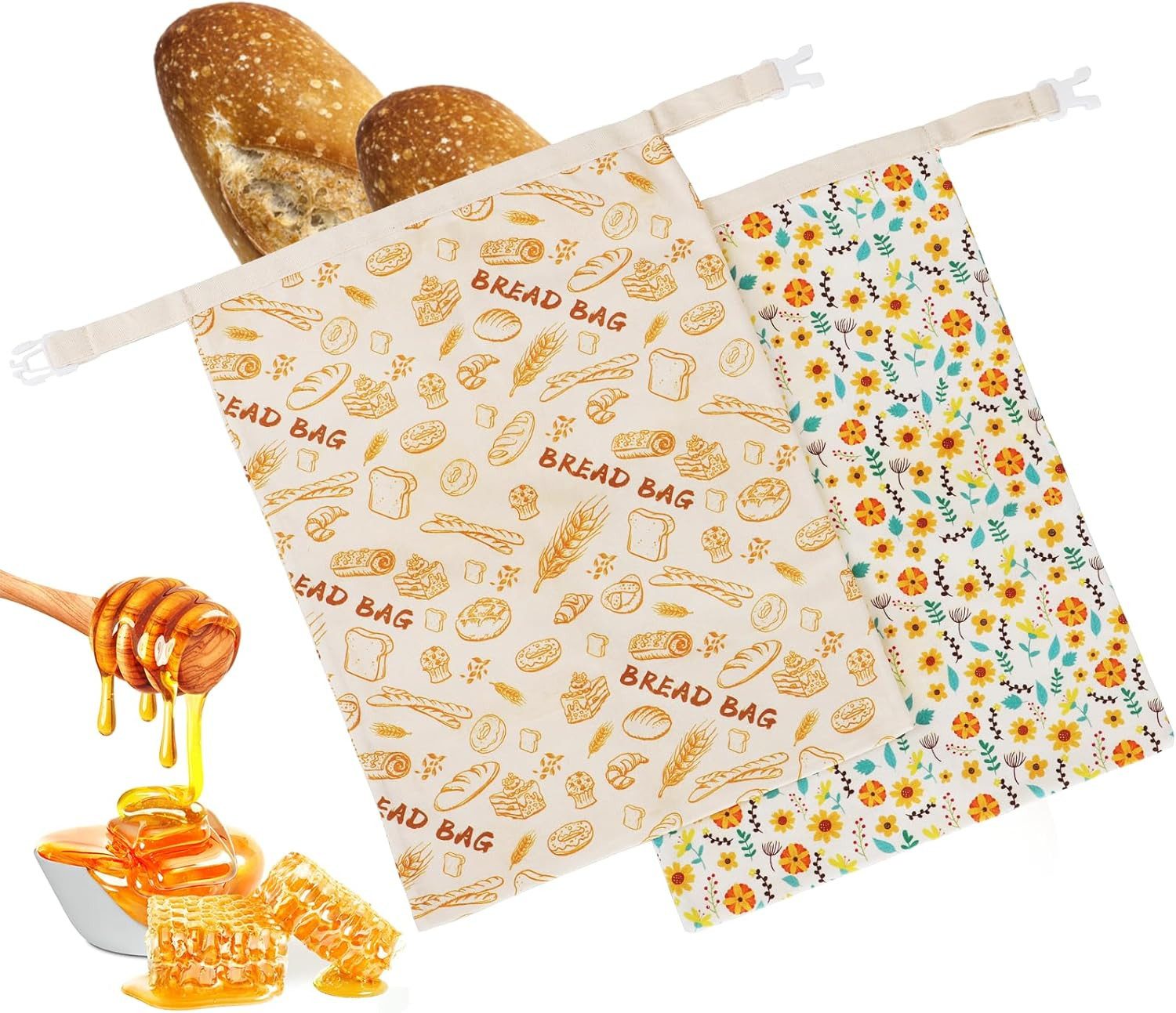 FELIXLEO Brottasche 2 Stück Bienenwachs Brotbeutel Baumwollbeutel Groß 43x33cm Orange