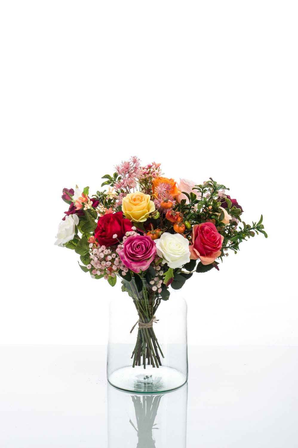 Kunstblumenstrauß Kunst Blumenstrauß Feme, orange - rosa, 45cm, Ø 40cm, artplants, Höhe 45.0 cm