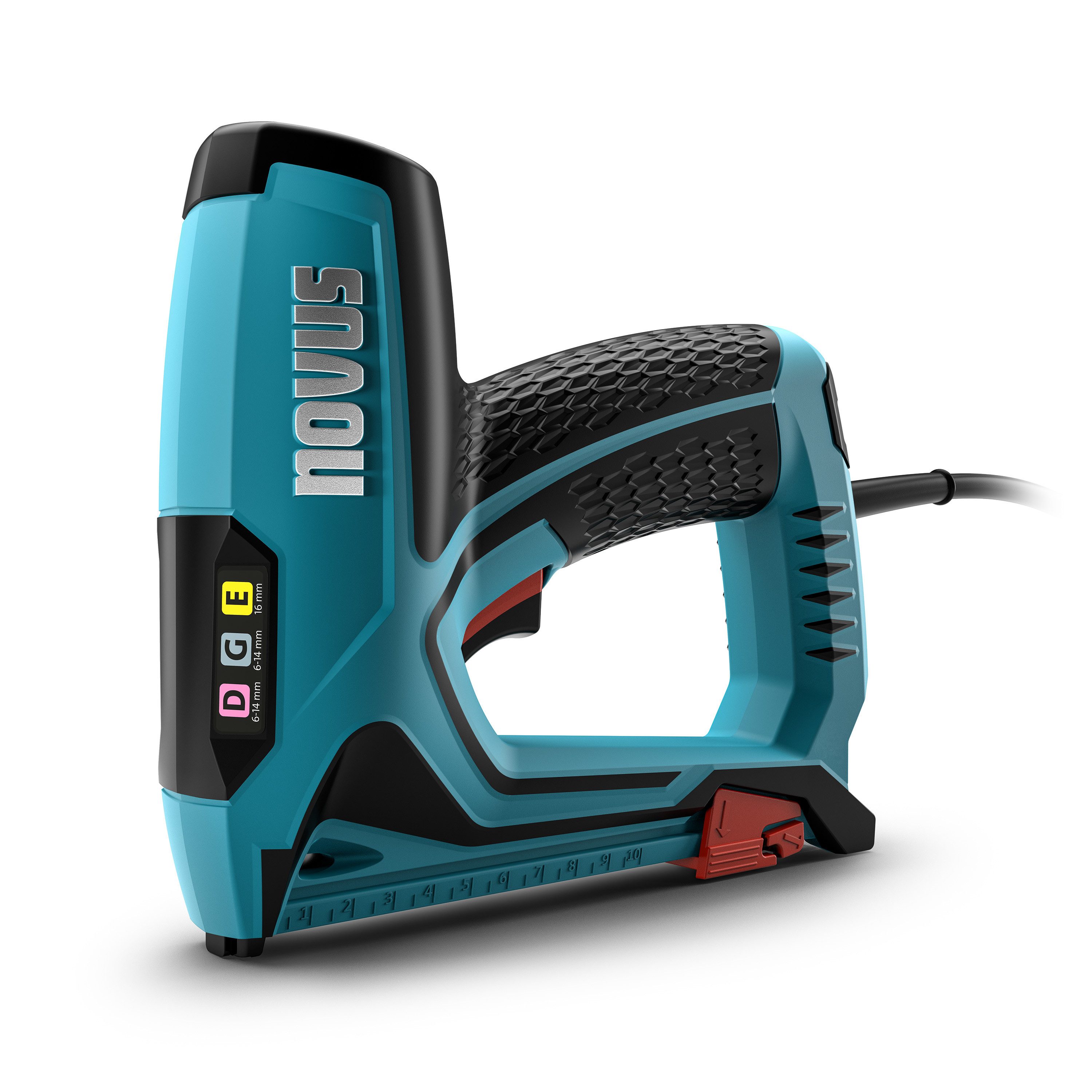 Novus Tools Elektro-Tacker, (J-151, für 6-14 mm Flachdrahtklammern und 16 mm Nägel), Für Folien & Zierleisten, 031-0361