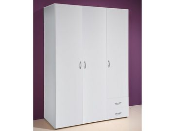 möbelando Kleiderschrank Hamina Moderner Kleiderschrank aus Spanplatte in Weiß mit 3 Holztüren, 2 Schubkästen, 1 Konstruktionsboden, 2 Einlegeböden und 1 Kleiderstange. Breite 120 cm, Höhe 177 cm, Tiefe 52 cm