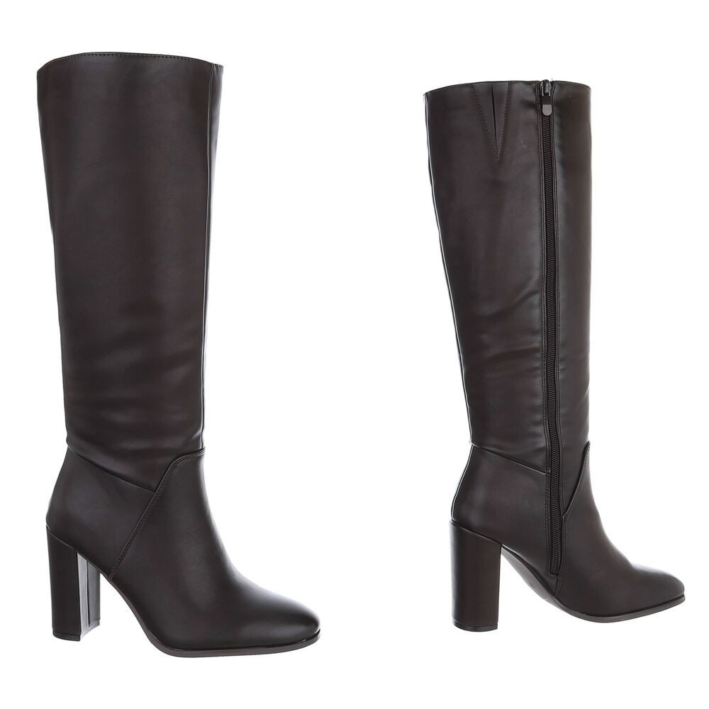Ital-Design Damenstiefel mit Blockabsatz und hohem Schaft High-Heel-Stiefel (92497679) Blockabsatz Stiefel in Dunkelbraun – Bild 4 von 5