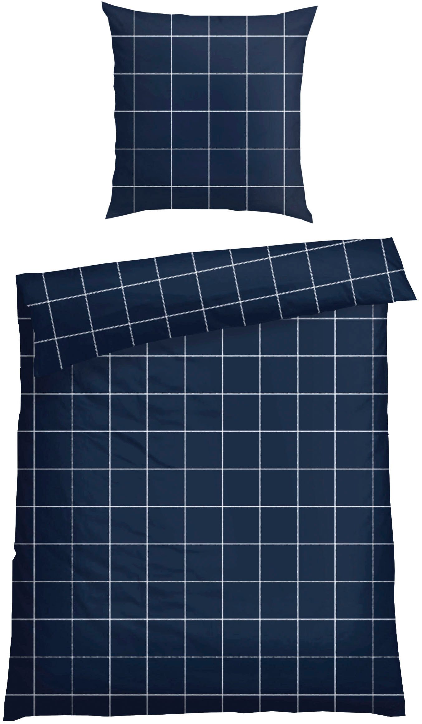 Schiesser Bettwäsche Josh aus weichem Baumwoll-Satin mit kariertem Muster, Renforcé, 2 teilig, Made in Green