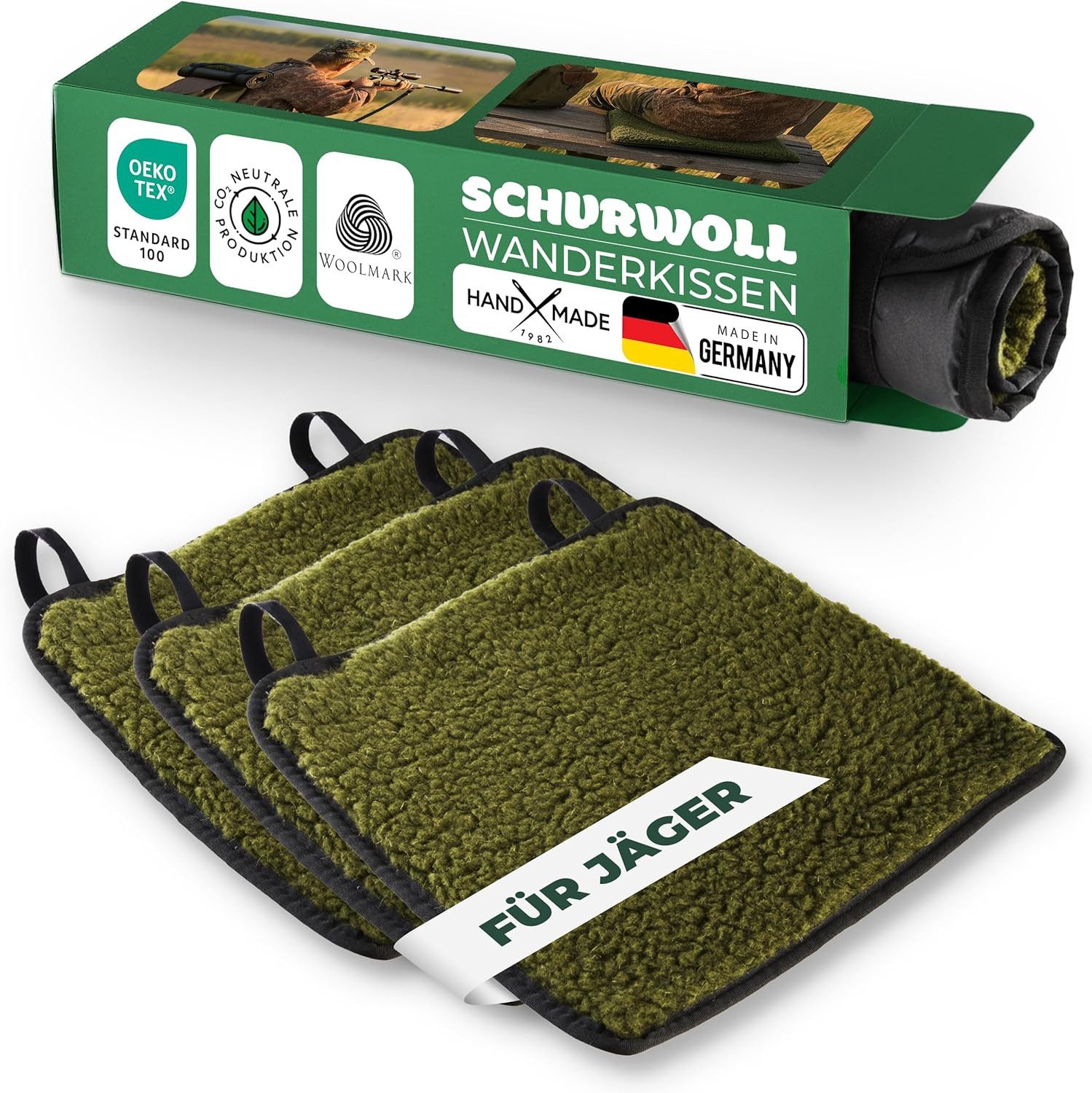 Novaliv Haltungskissen Novaliv 3er Set Ansitzkissen/Jagdkissen Schurwolle 38 x 38 cm, moosgrü, 1-tlg., Novaliv 3er Set Ansitzkissen/Jagdkissen Schurwolle 38 x 38 cm, moosgrü