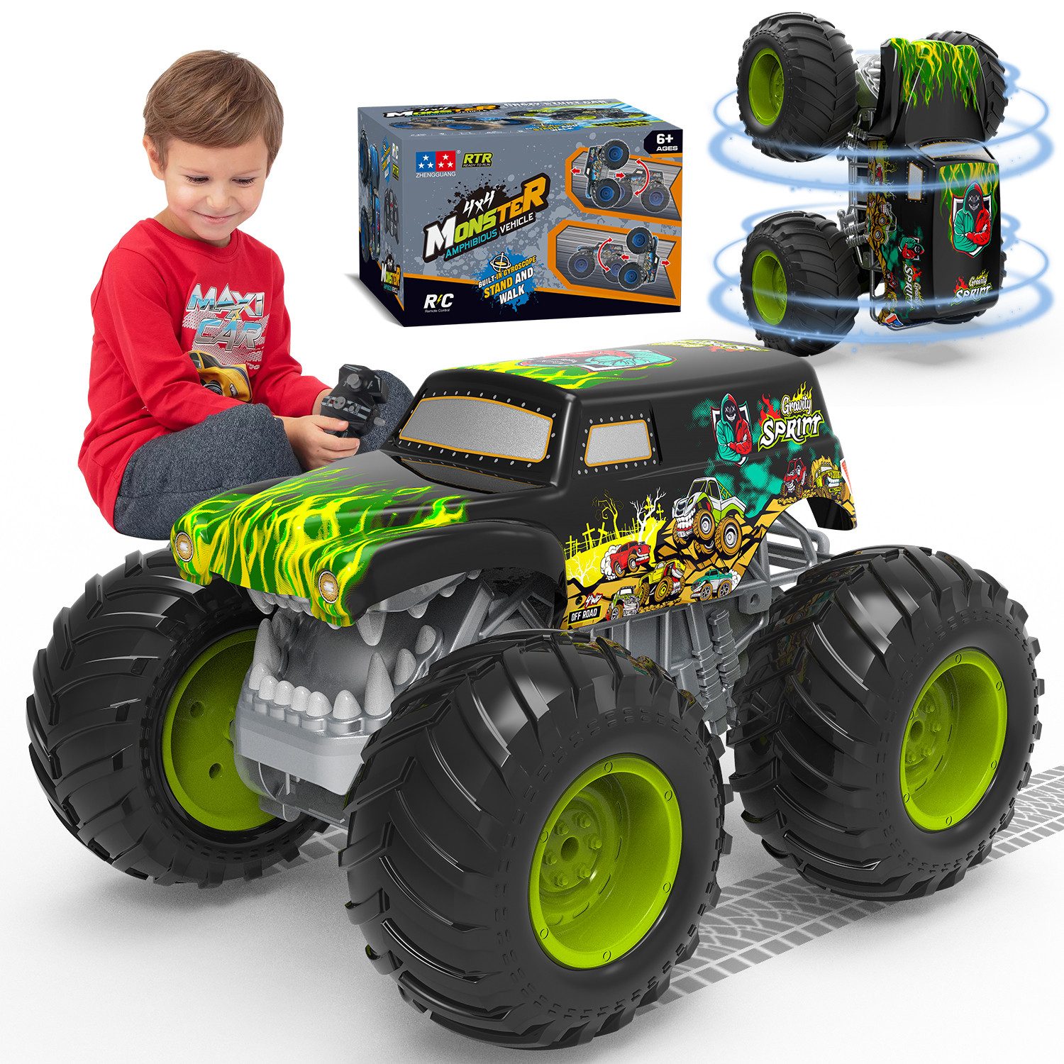RC-Auto Monster Truck Ferngesteuert mit Licht 360°Drehung Ferngesteuertes Auto