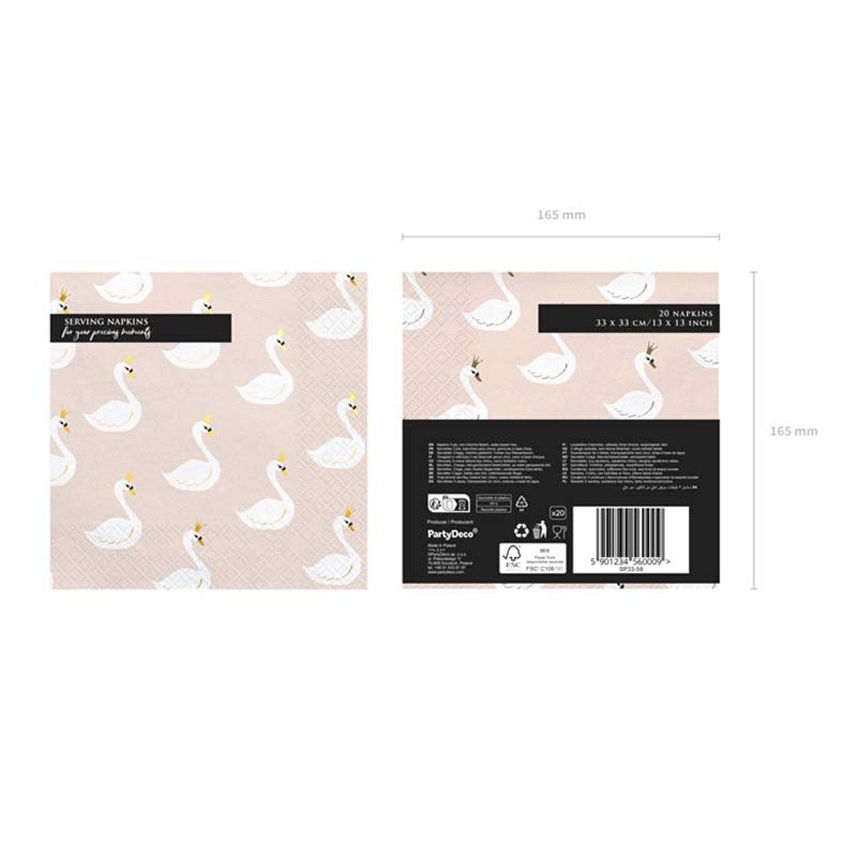 partydeco Hängedekoration Servietten Schwan Lovely 20Stk/33x33cm