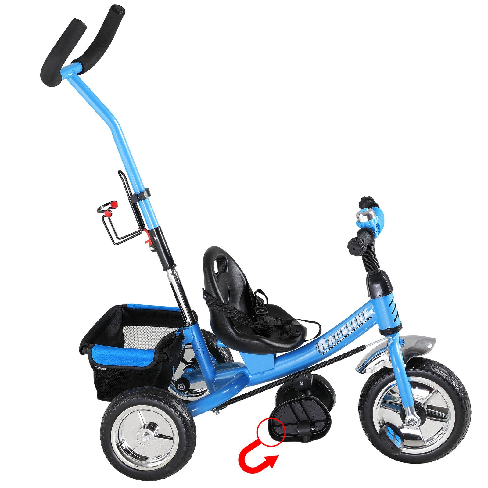 Spielwerk Dreirad-Kinderwagen, (1-tlg), Dreirad Sicherheitsgurt Schubstange Abnehmbar verstellbare Fußablage
