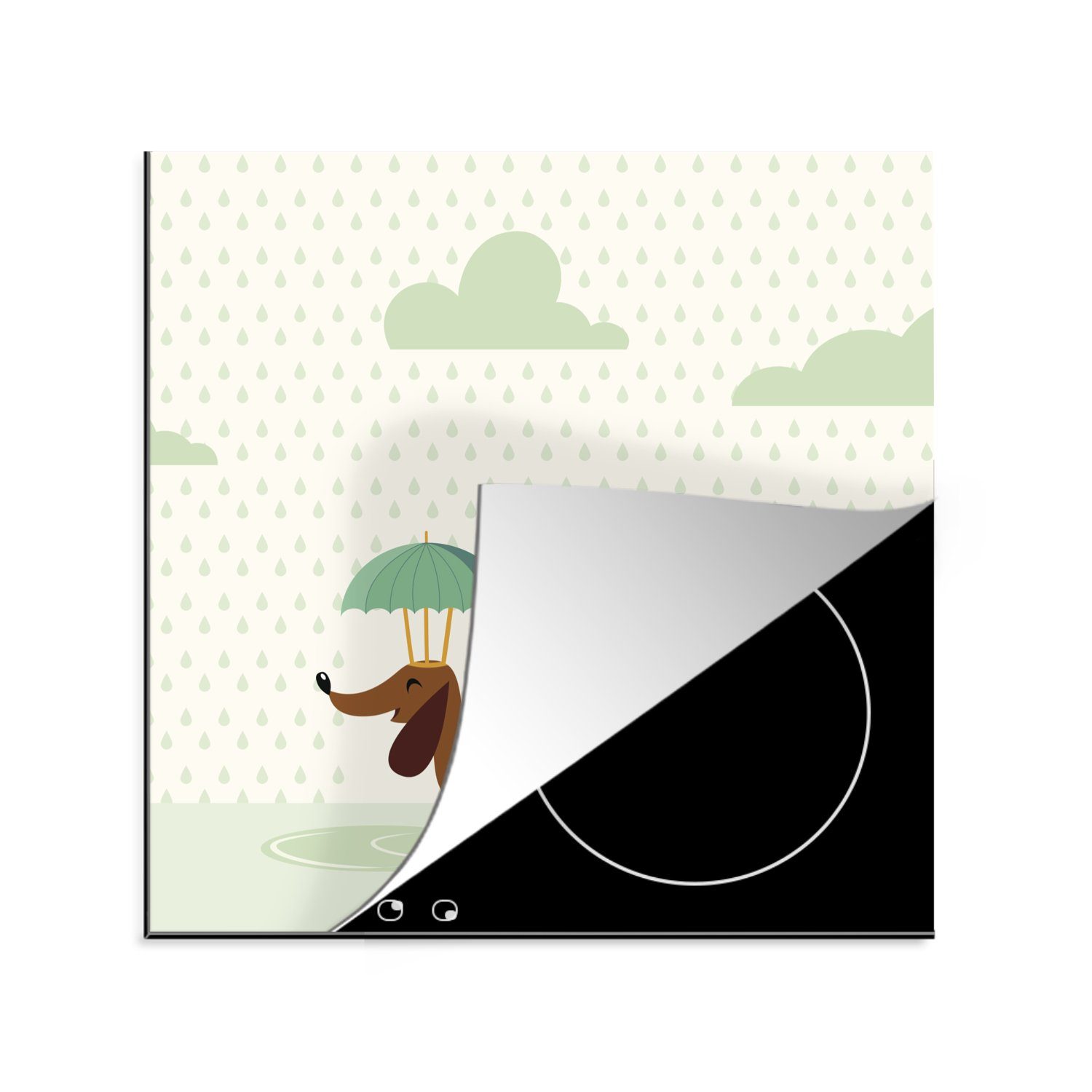 Ceranfeldabdeckung, MuchoWow - Hund, für 78x78 tlg), cm, küche Vinyl, - Illustration Herdblende-/Abdeckplatte Herbst (1 Arbeitsplatte