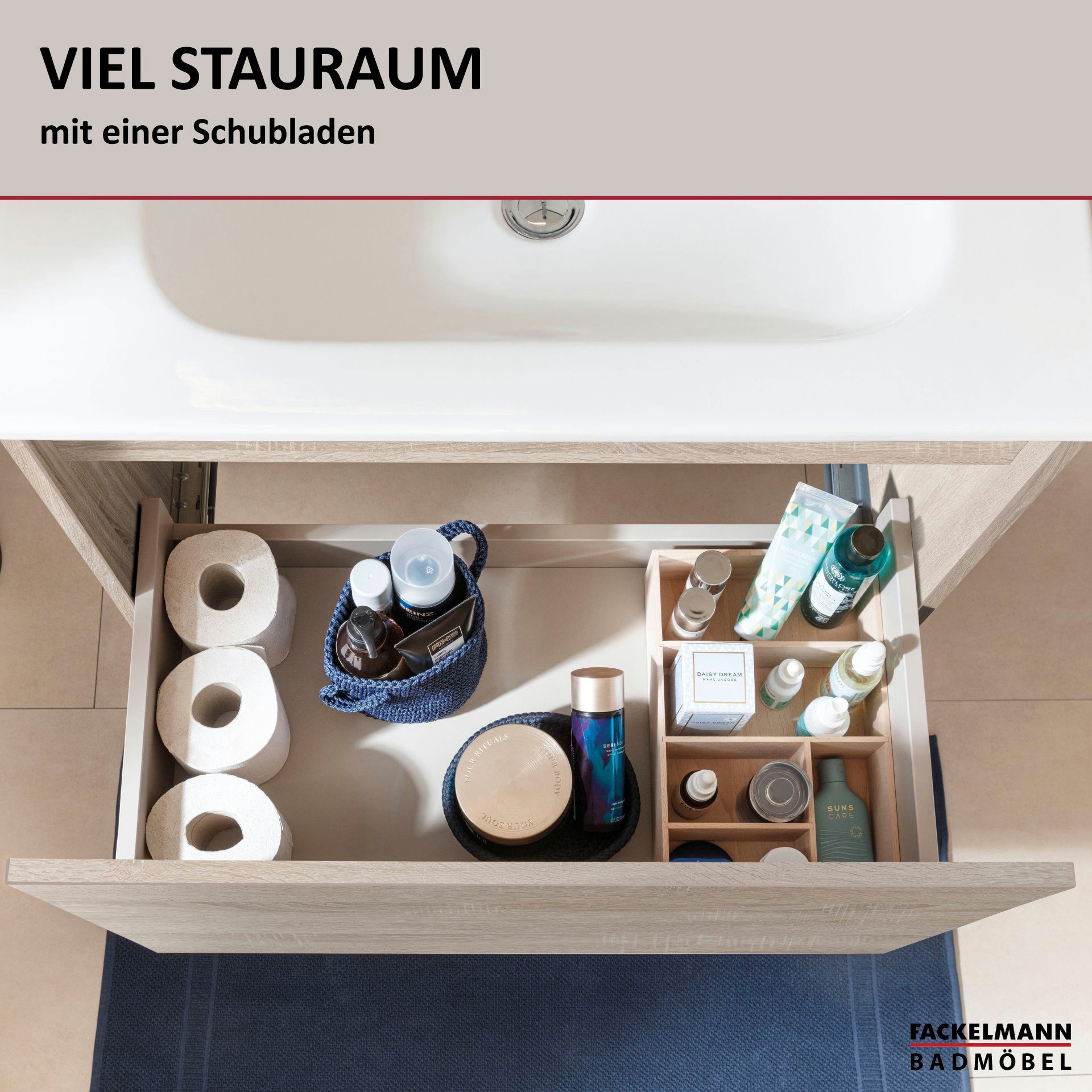 FACKELMANN Badmöbel-Set modern, Badezimmerschrank mit Spiegel, Stauraumwunder