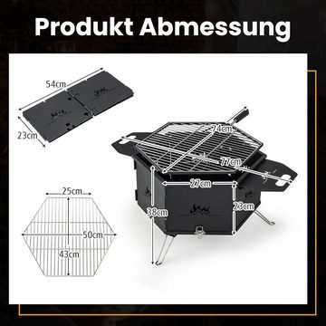 KOMFOTTEU Holzkohlegrill 2 in 1 Campinggrill, mit 360° drehbarem Grill, für 3-6 Personen