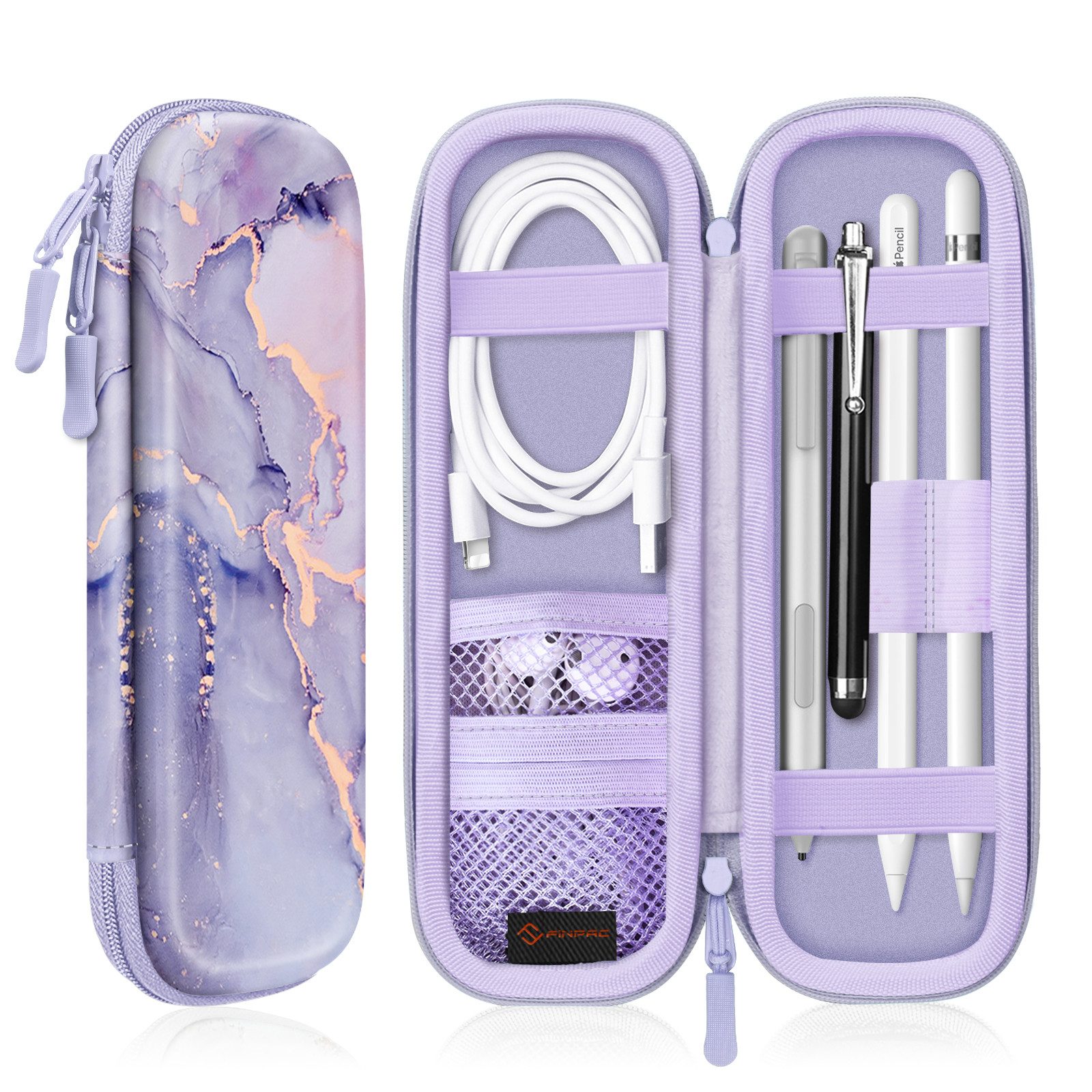 Fintie Stifthülle für Apple Pencil Pro/(USB-C) & Apple Pencil 2/1-Kunstleder Stifthalter, Samsung, Surface Pro Stylus Pen Tasche mit Ablagefach für USB Kabel