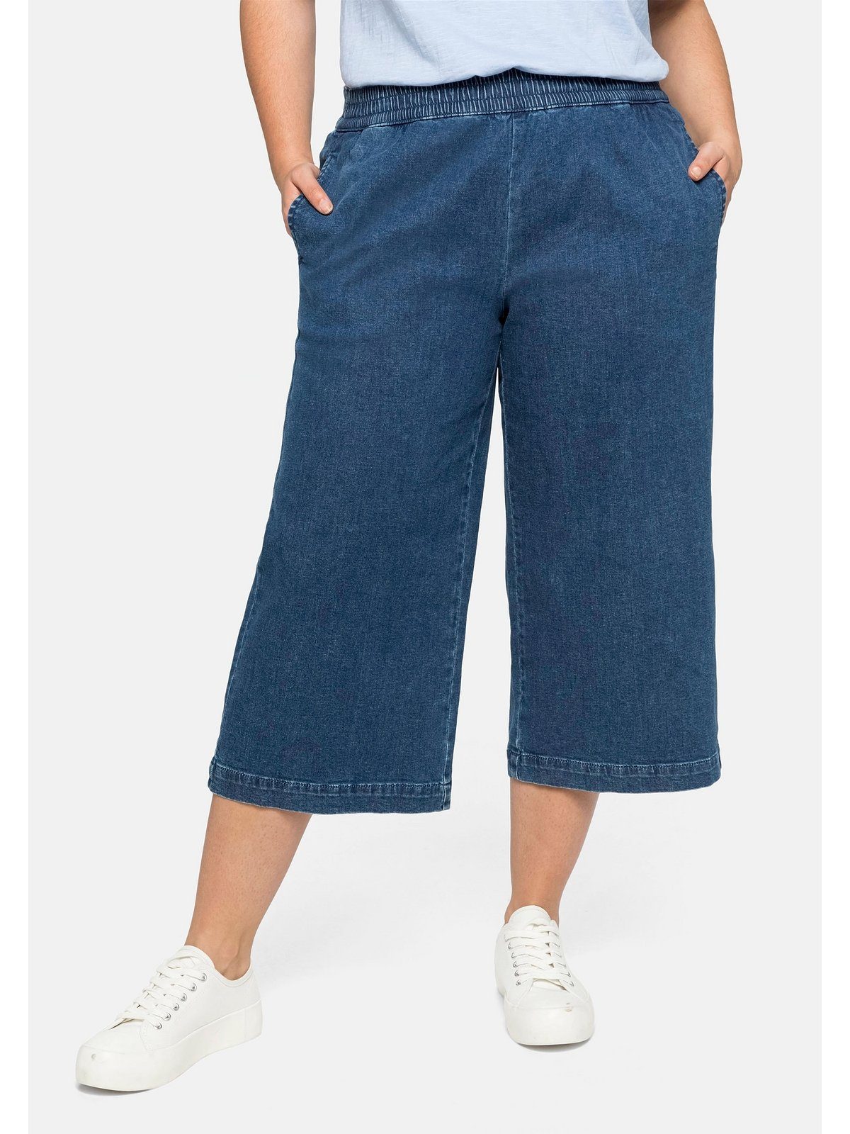 [Normaler Versandhandel] Sheego 3/4-Jeans Große Größen Denim Schlupfbund, elastischem mit aus
