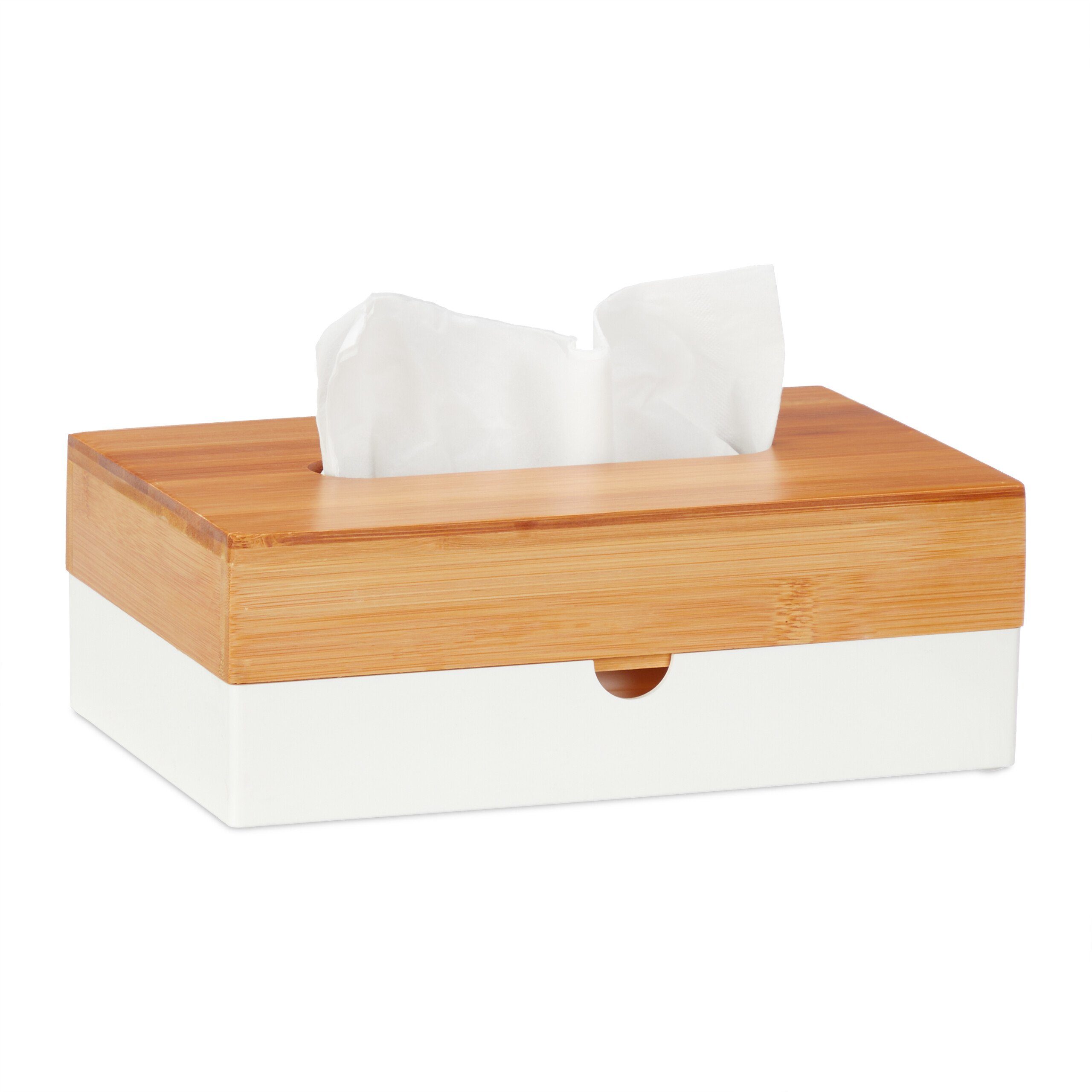 Papiertuchbox Weiße Tücherbox mit Bambus-Deckel