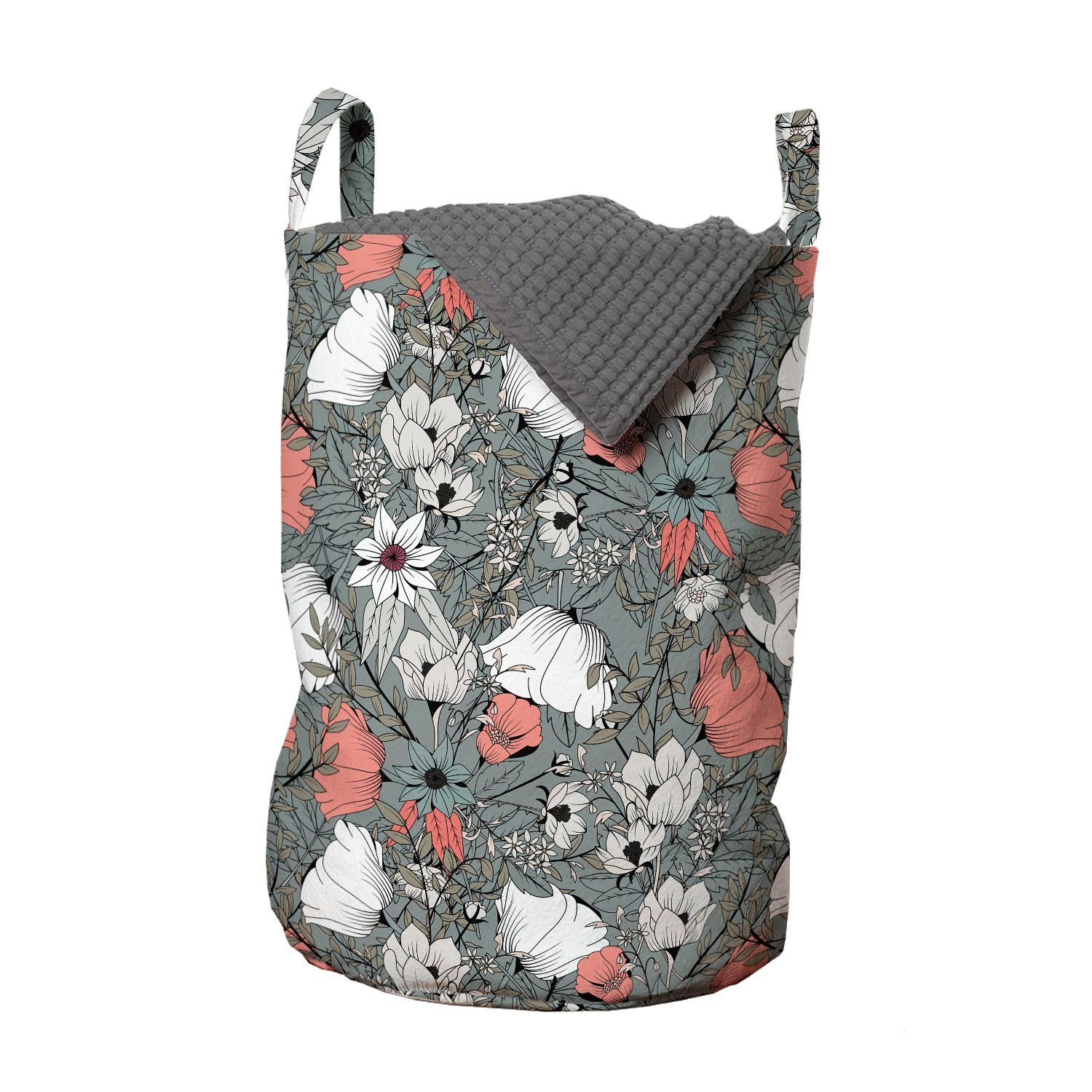Abakuhaus Wäschesäckchen Wäschekorb mit Griffen Kordelzugverschluss für Waschsalons, Garten Rustikale Blumen-Muster