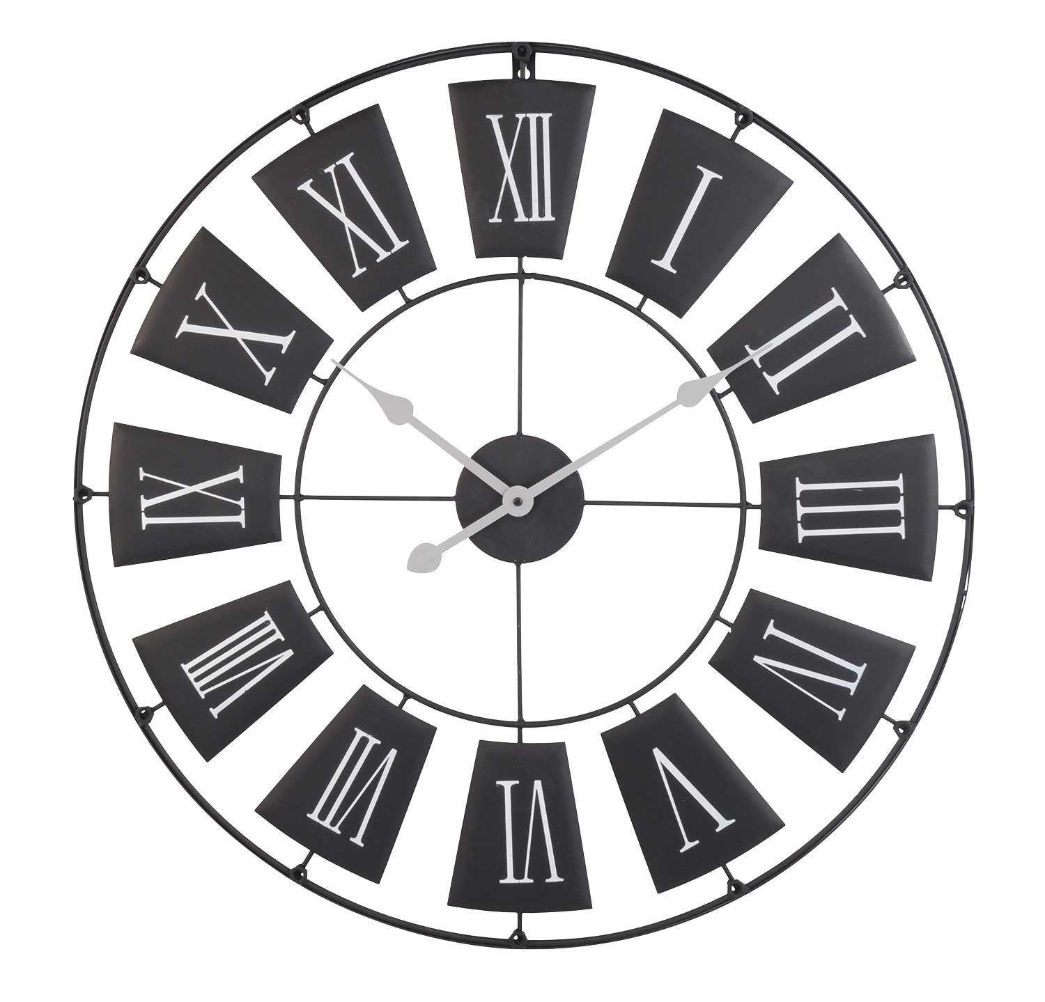 CLOKK, Ø Silbergrau, (Batteriebetrieben, Metall, 70 Schwarz, cm, mit Ziffern) römischen Wanduhr