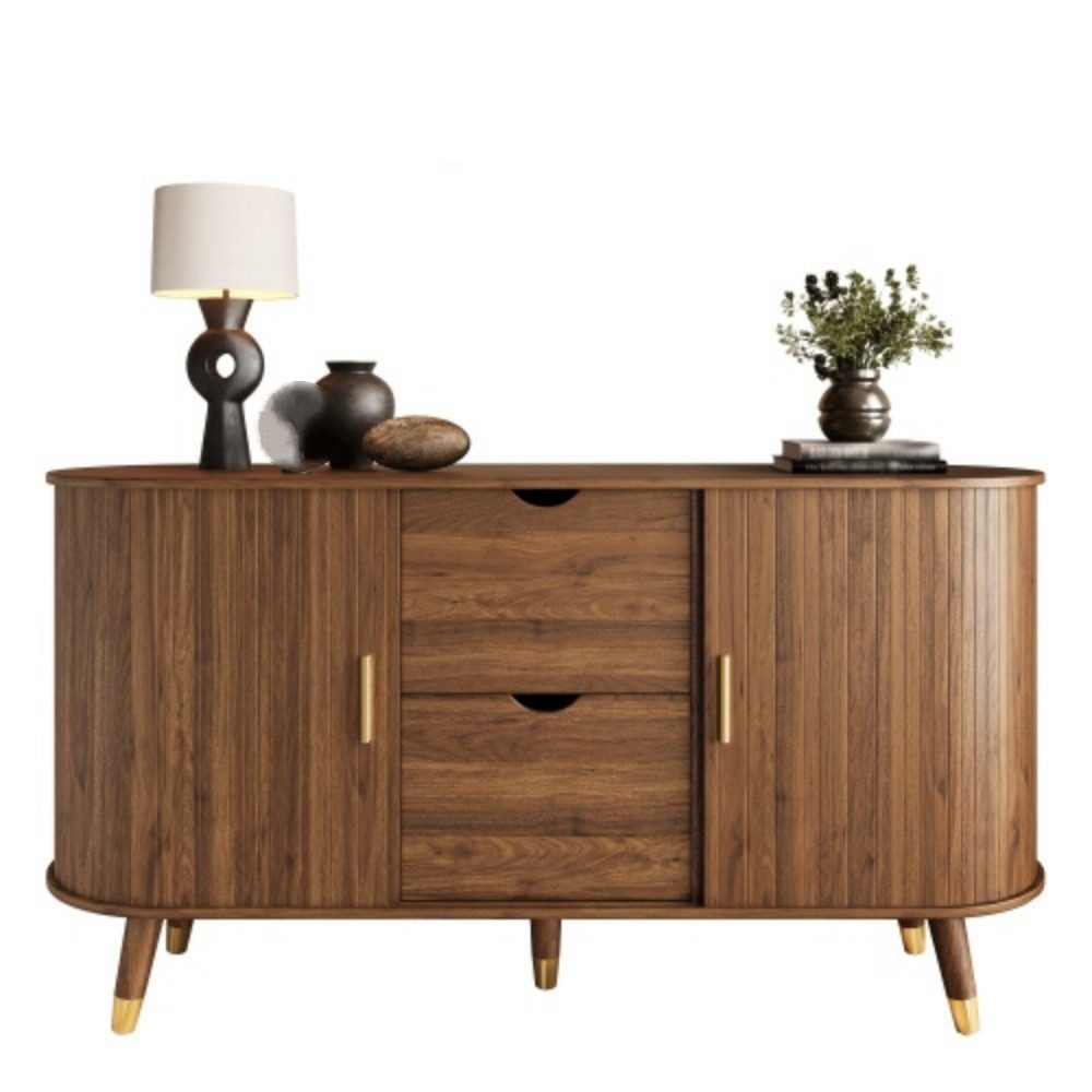 XDeer Sideboard Sideboard, Kommode mit zwei Schiebetüren, zwei Schubladen, Küchenschrank und abgerundetem Eckschrank für Wohnzimmer