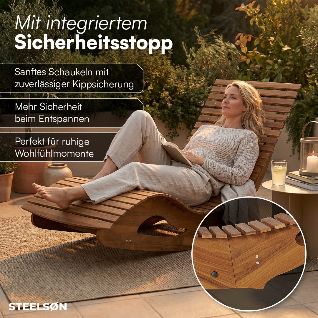 STEELSØN Gartenliege Solaria aus Akazienholz, 1 St., natur geölt, Massivholz, wetterfest, 155x60x64 cm, faltbar, bis 150 kg