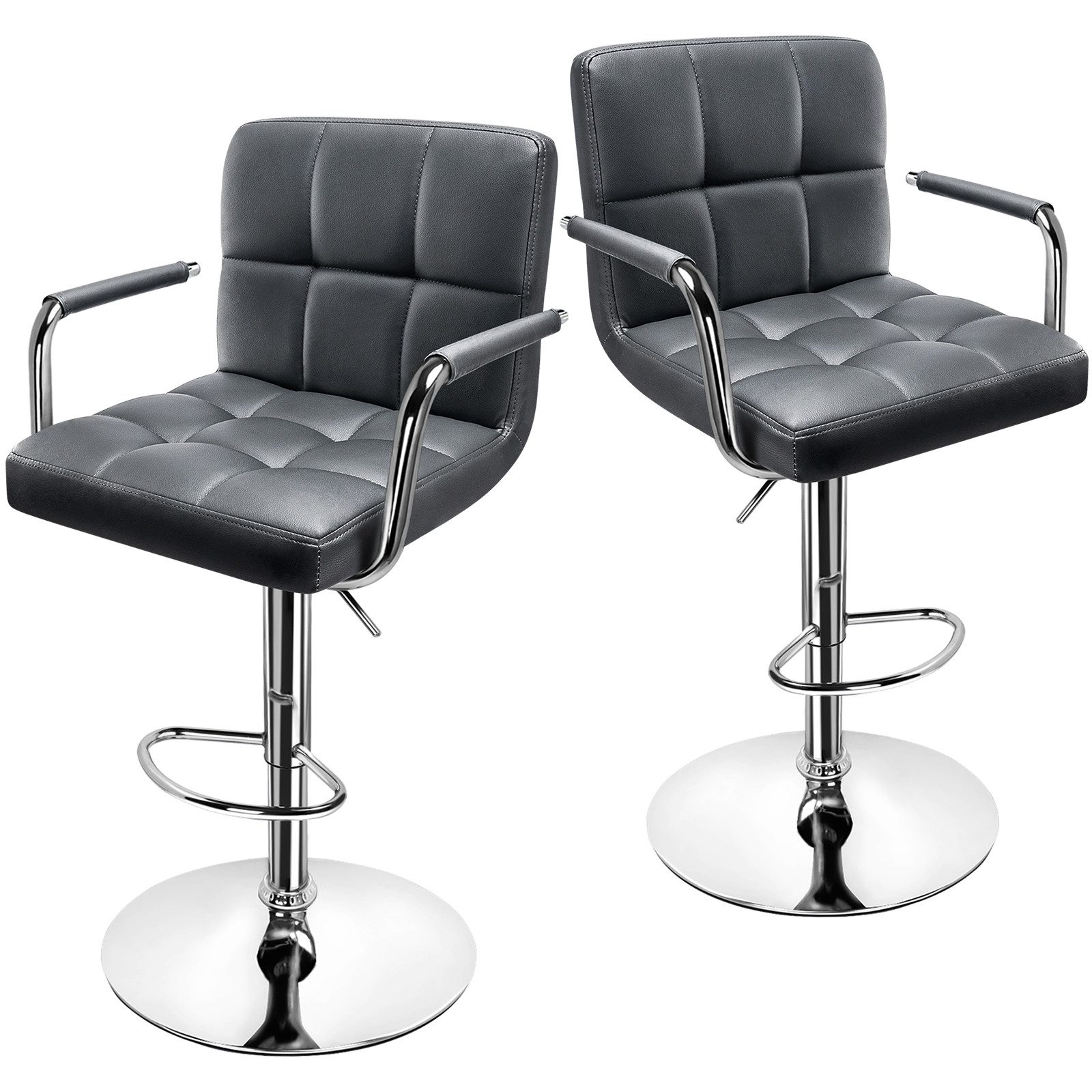 Huracan Barhocker Höhenverstellbarer Drehstuhl (360) Tragfähigkeit 140 kg, (Stabiler Metallrahmen, Ergonomische Kekstuhlfläche aus PU-Leder, 2er Set), mit Rückenlehne & Fußstütze, Für Bar/Küche/Büro/Wohnzimmer