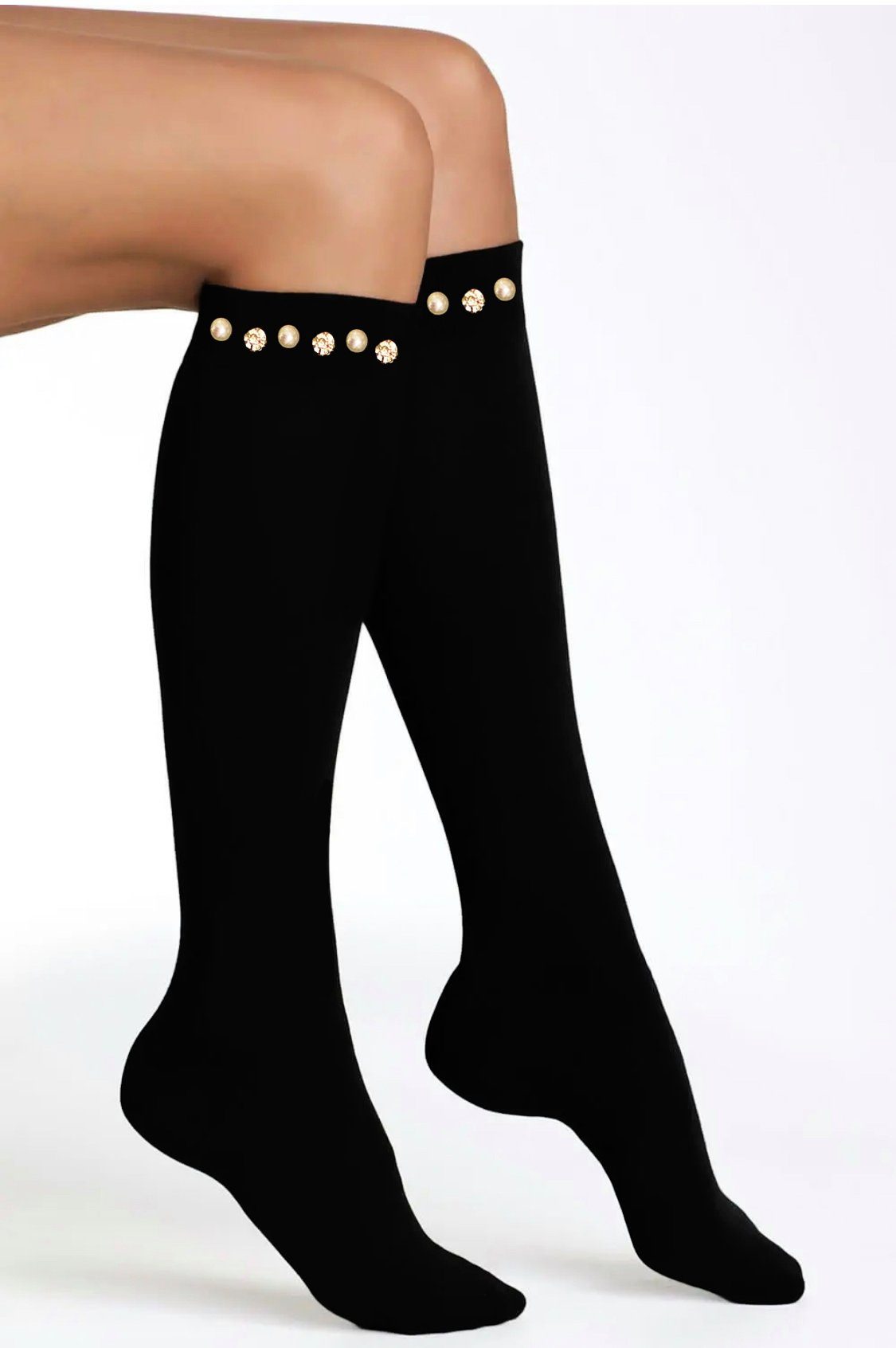Kniestrümpfe elegante Damen-Kniestrümpfe aus Baumwolle mit Glitzer 36/41 schwarz