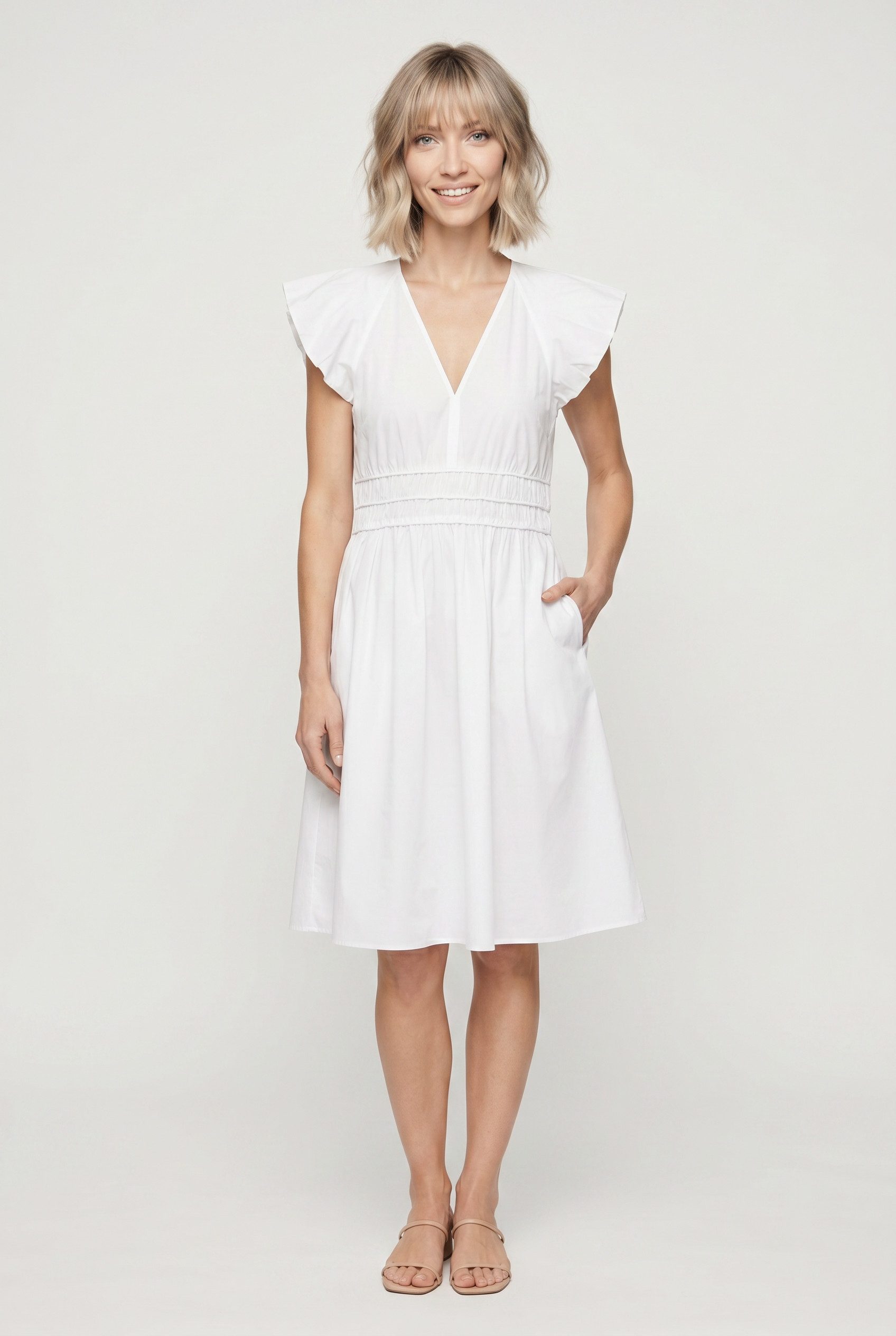 BOSS ORANGE Minikleid Darico Premium Damenmode mit geraffter Taille, V-Ausschnitt