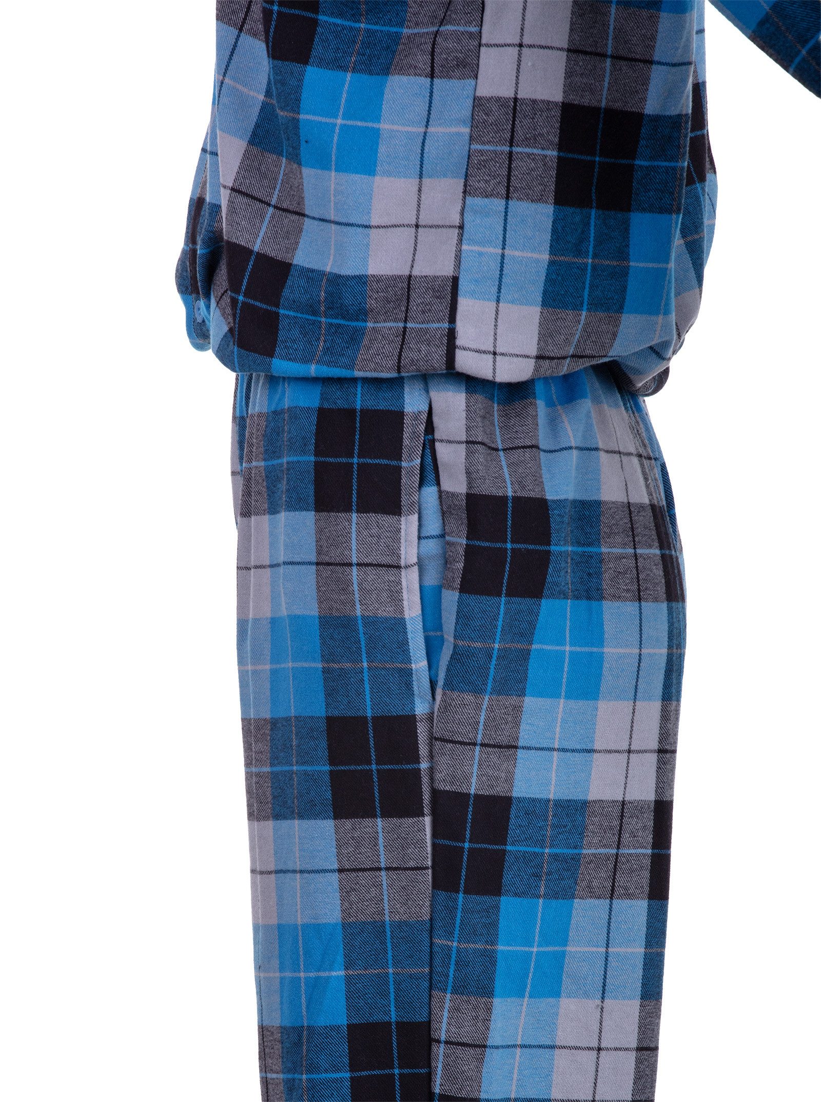 Henry Terre Pyjama Kent Langarm - Karo Look Hemdkragen durchgeknöpft Tartan Holzfäller – Bild 5 von 5