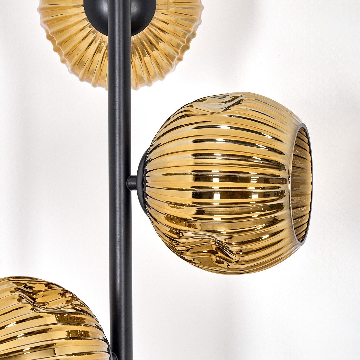 hofstein Stehlampe Stehlampe aus Metall/Riffelglas in Schwarz/Gold, moderne Leuchte im Retro/Vintage-Design (15 cm), Fußschalter, E14