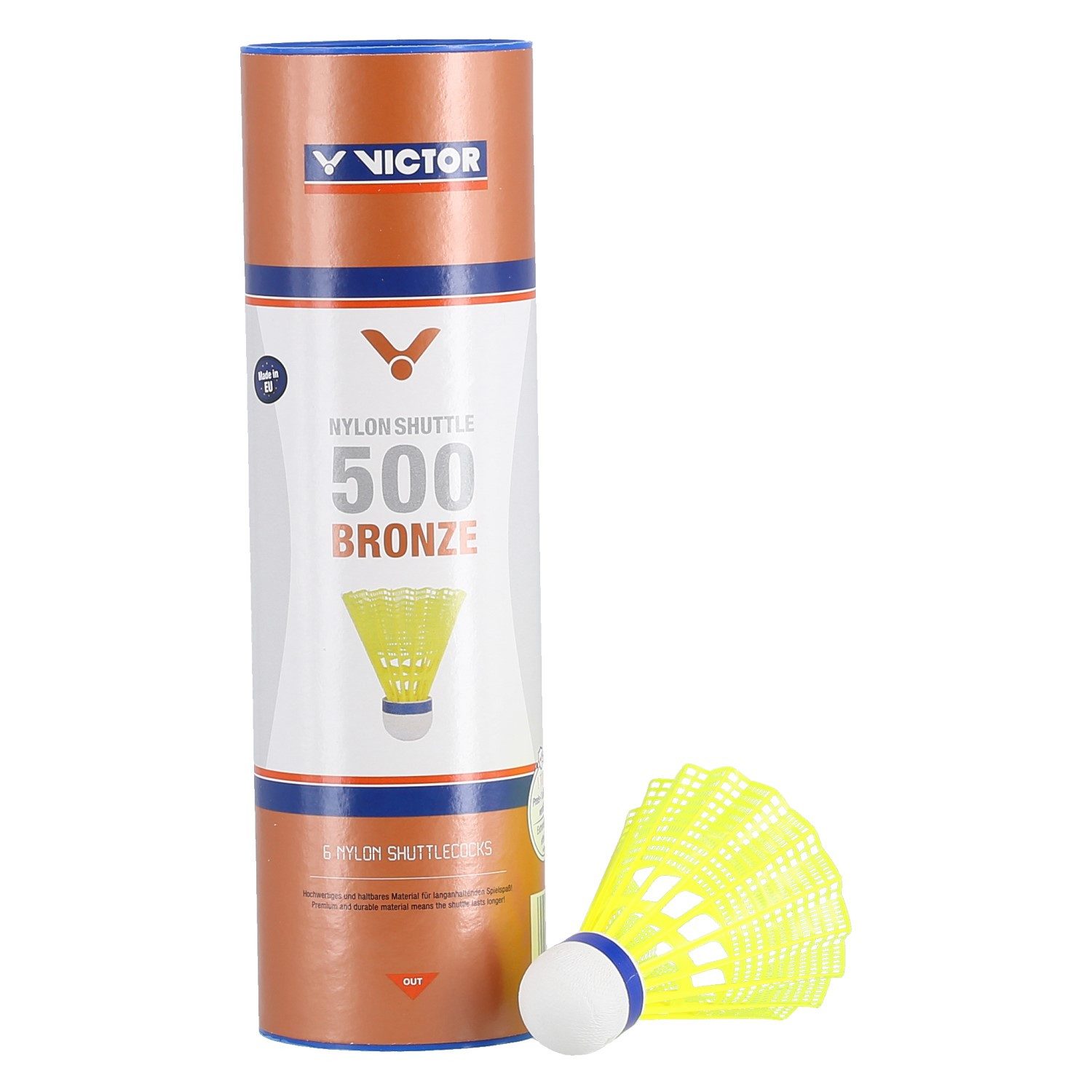 VICTOR Badmintonball Shuttle 500 Nylon Dose gelb 6er, Geschwindigkeit: mittel