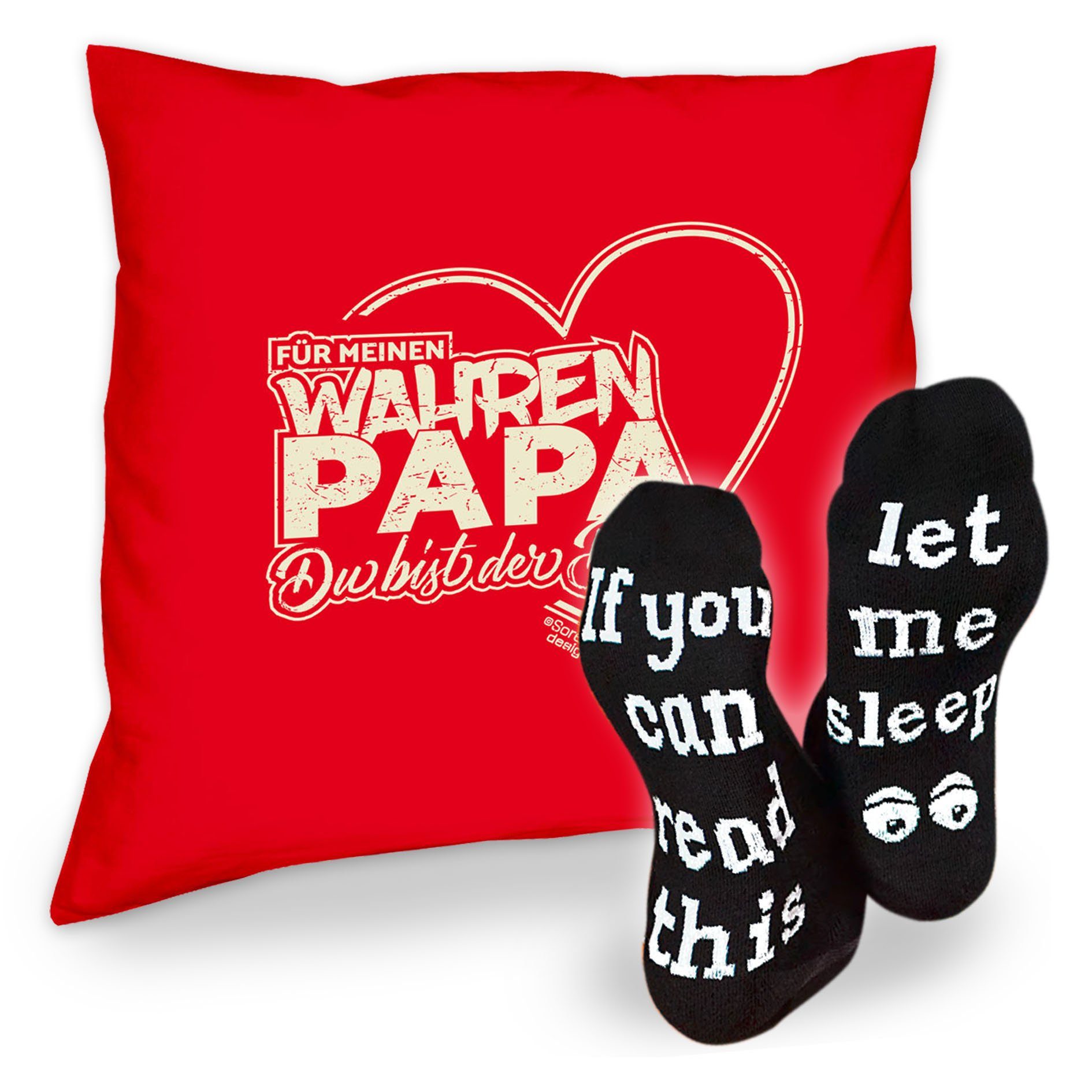 Soreso® Dekokissen Kissen Für meinen wahren Papa & Sprüche Socken Sleep, Geschenk Geburtstagsgeschenk rot