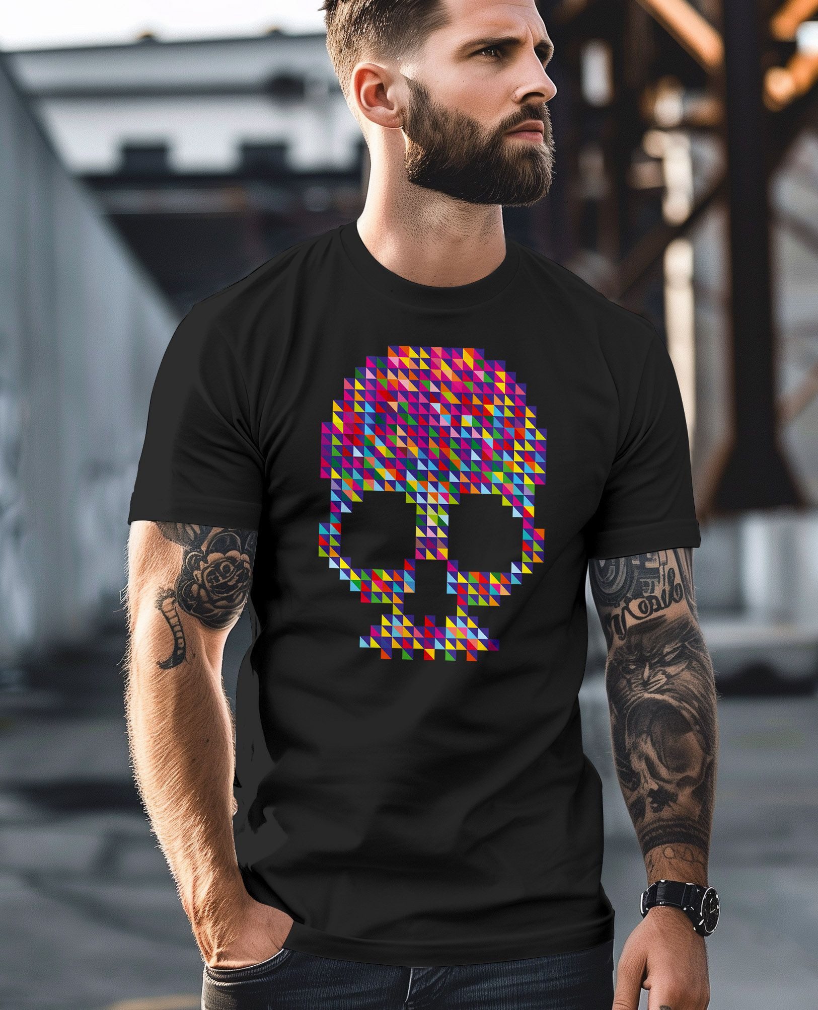 Neverless Print-Shirt Herren T-Shirt Totenkopf Skull Design Printshirt Minimalistic Art mit Print