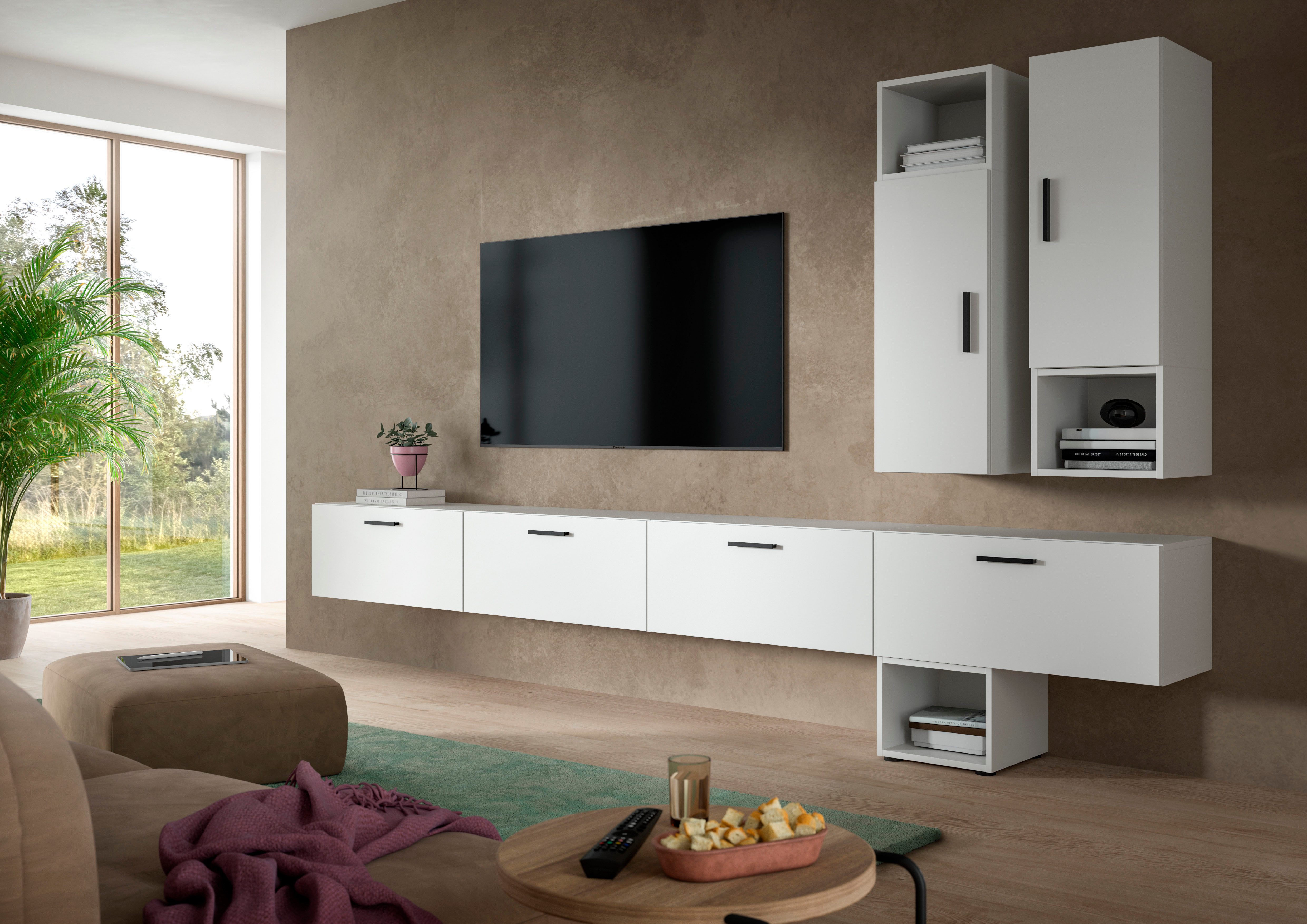Home affaire Schrank-Set ENESTE, 9-teilig, in verschiedenen Farben, individuell kombinierbar, (3-St., verschiedenste Kombinationmöglichkeiten, stehend oder hängend), Stauraumelement, Kombination, Wohnkombination, Schrankwand, Lowboard