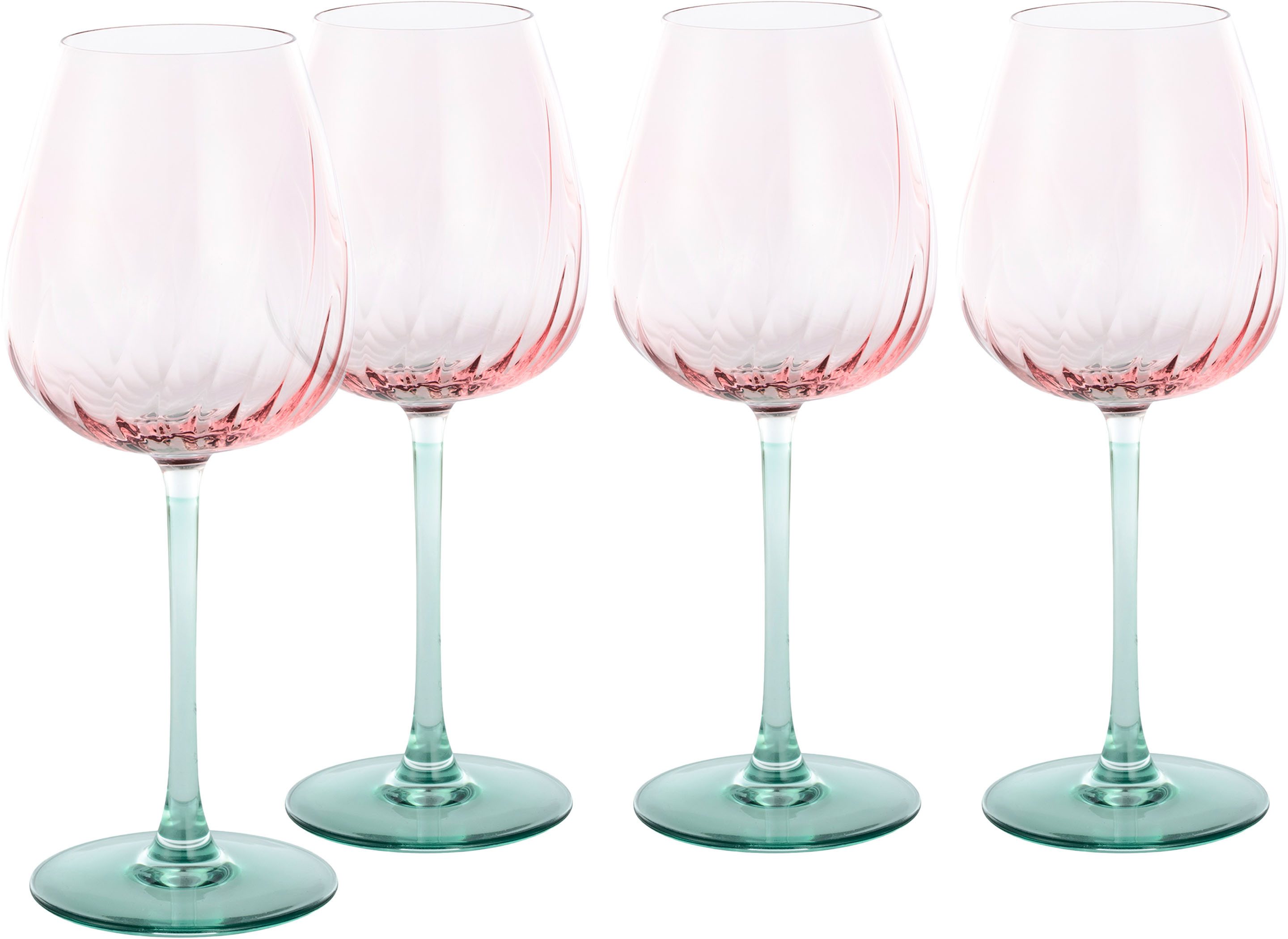 CreaTable Weinglas Swirly Spring, Weingläser-Set, 4-tlg., 4-tlg., Glas, Rillen Relief, Modern, Sommerlich, Leicht