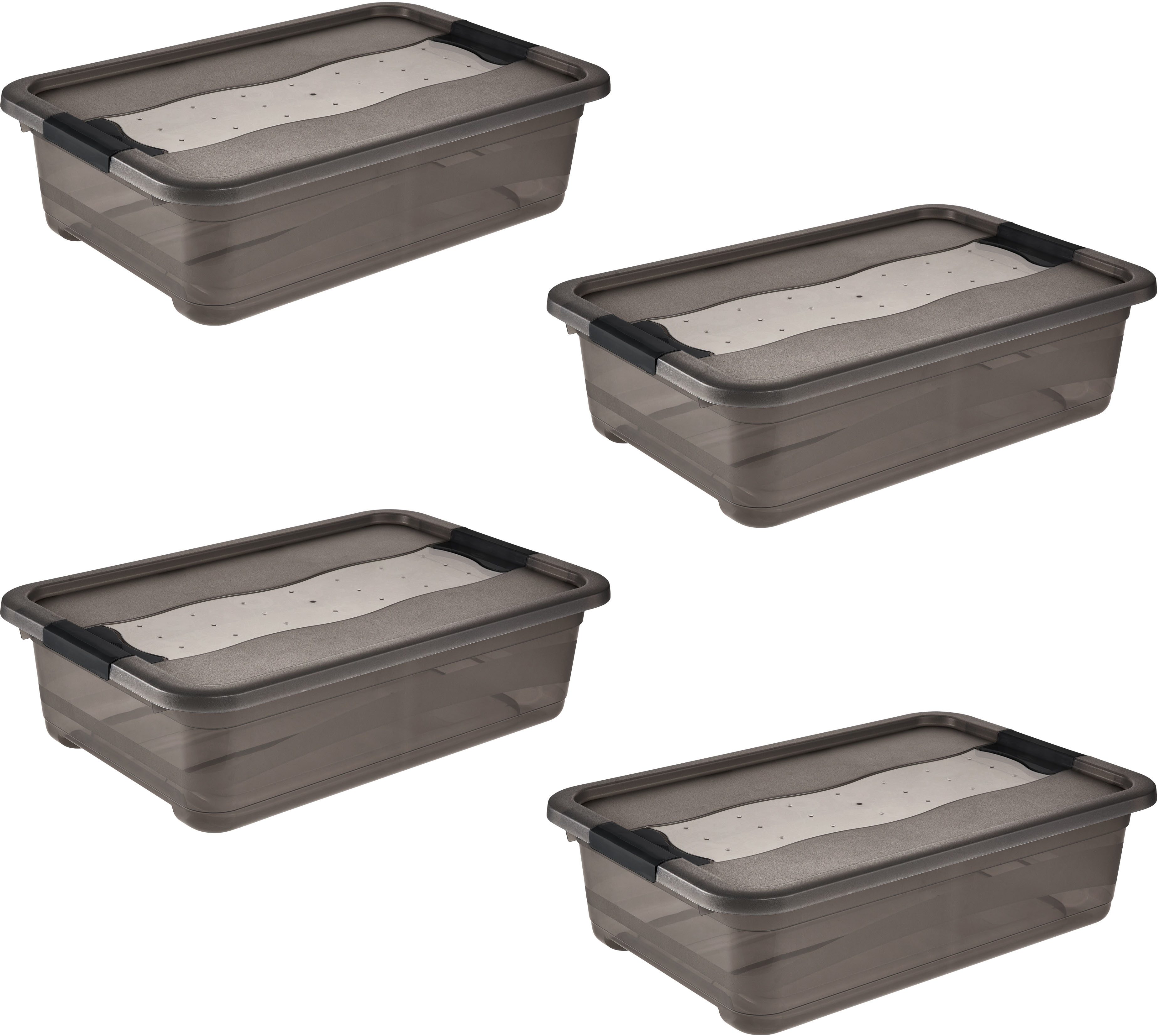 keeeper Aufbewahrungsbox Cornelia, 4er Set, 28 L, 59,5 x 39 x 19,5 cm (Set, 4 St), durch Clips verschließbar, Griffe am Boden