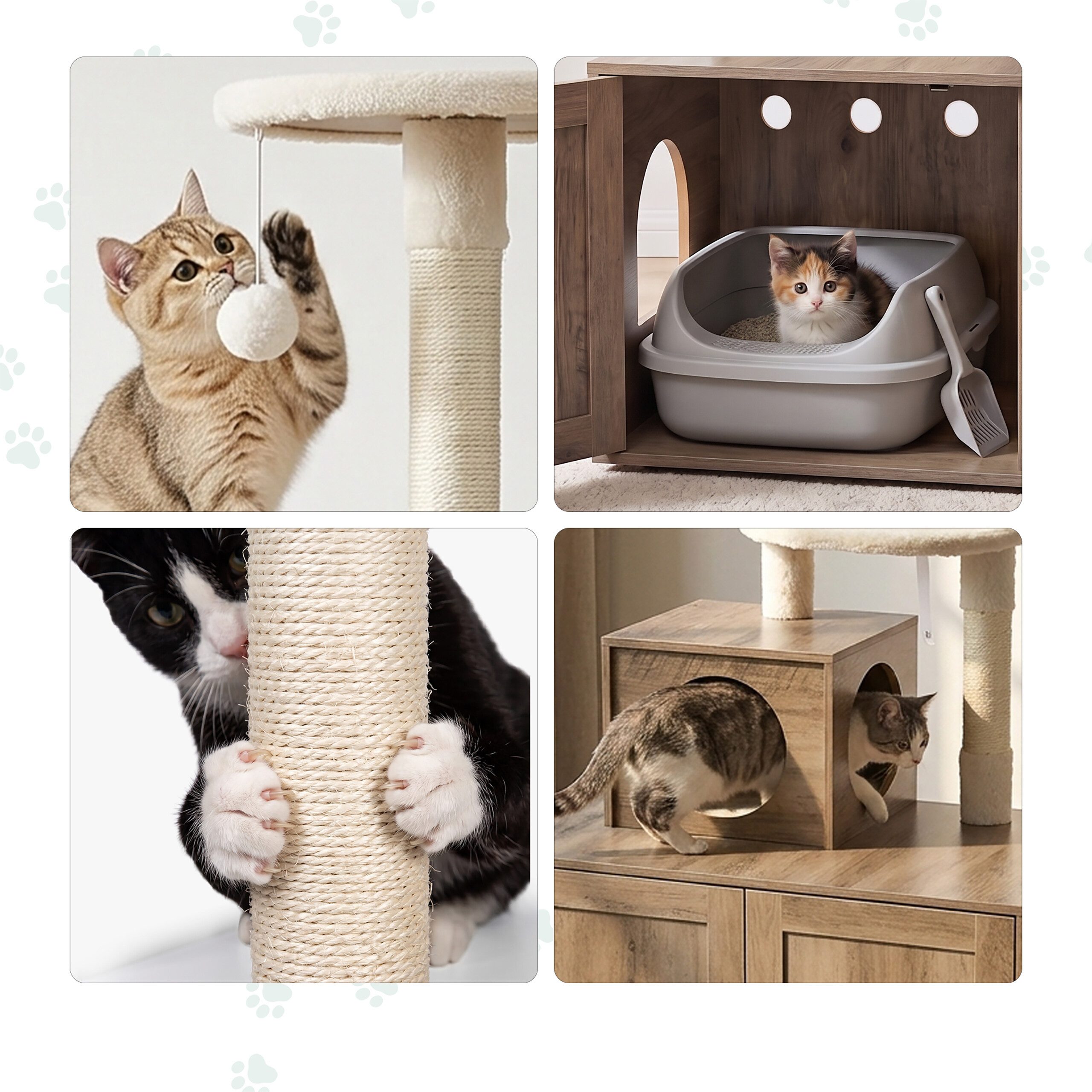 relaxdays Kratzbaum mit Katzenklo Schrank, Holzoptik