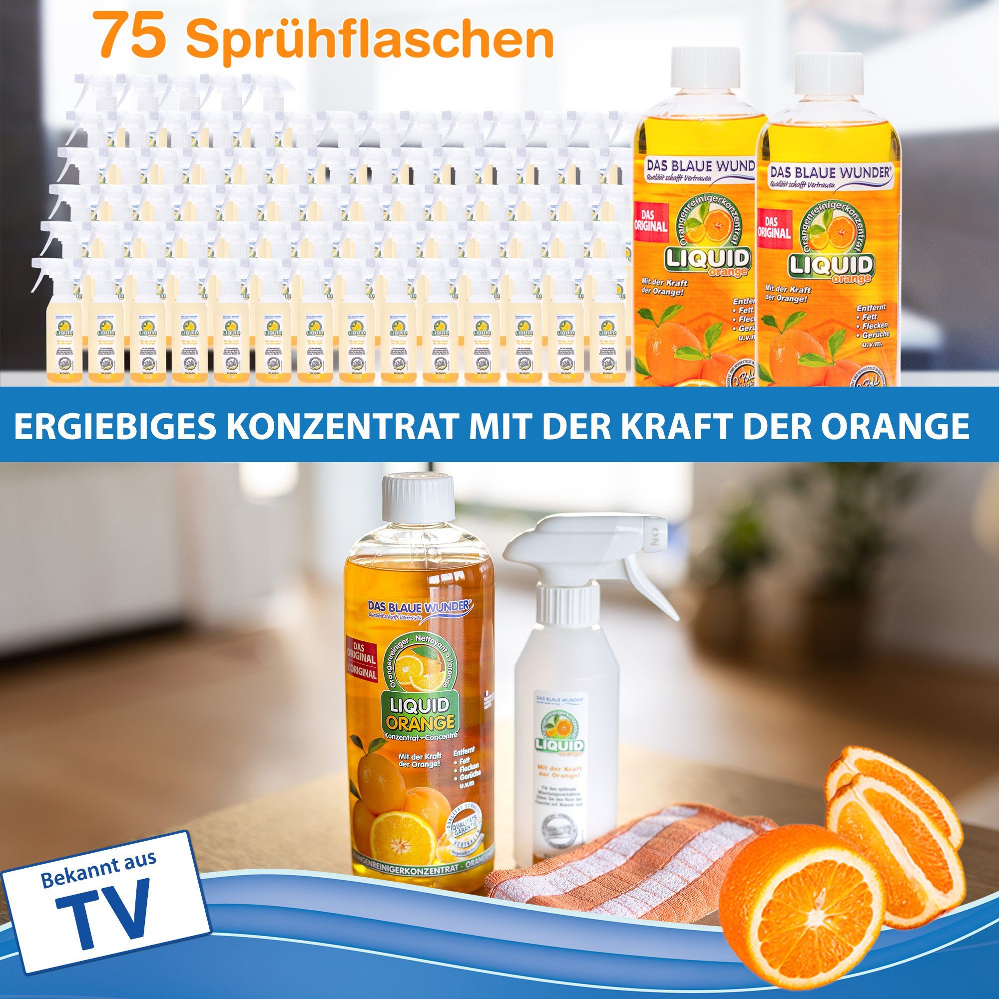 Blaue Wunder® (2-St) Universalreiniger Liquid Orangenreiniger Reinigungskonzentrat Orange Sprühflasche Das inkl.