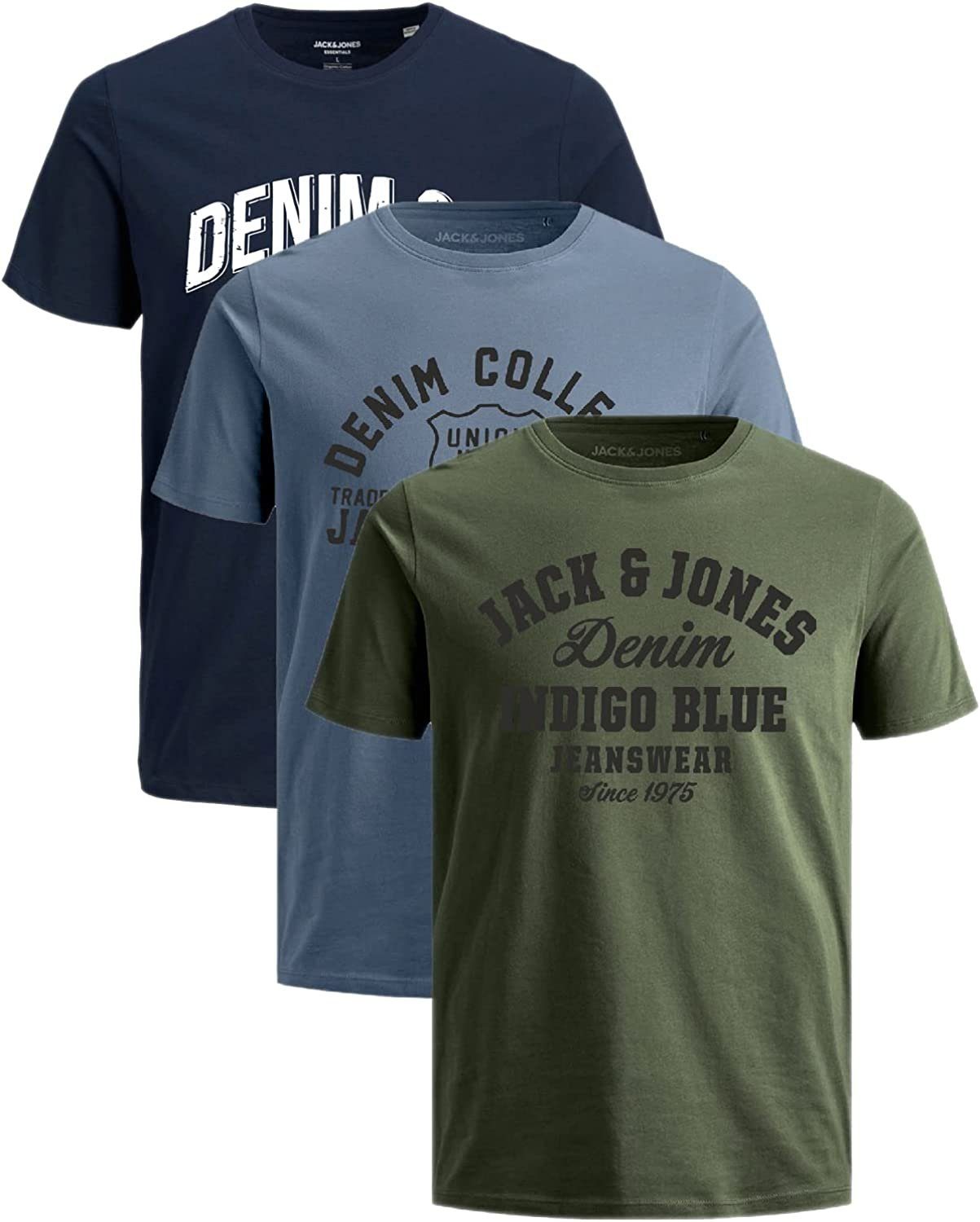 Jack & Jones Plus Print-Shirt (Spar-Set, 3er-Pack) Big Size Shirt, Übergröße aus Baumwolle 3er Pack Mix 8