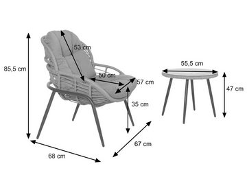 MCW Sitzgruppe MCW-N33, (Set, 3-tlg), Dichte Rattanstreben für mehr Komfort, Hohe Stoffqualität 210g/m²
