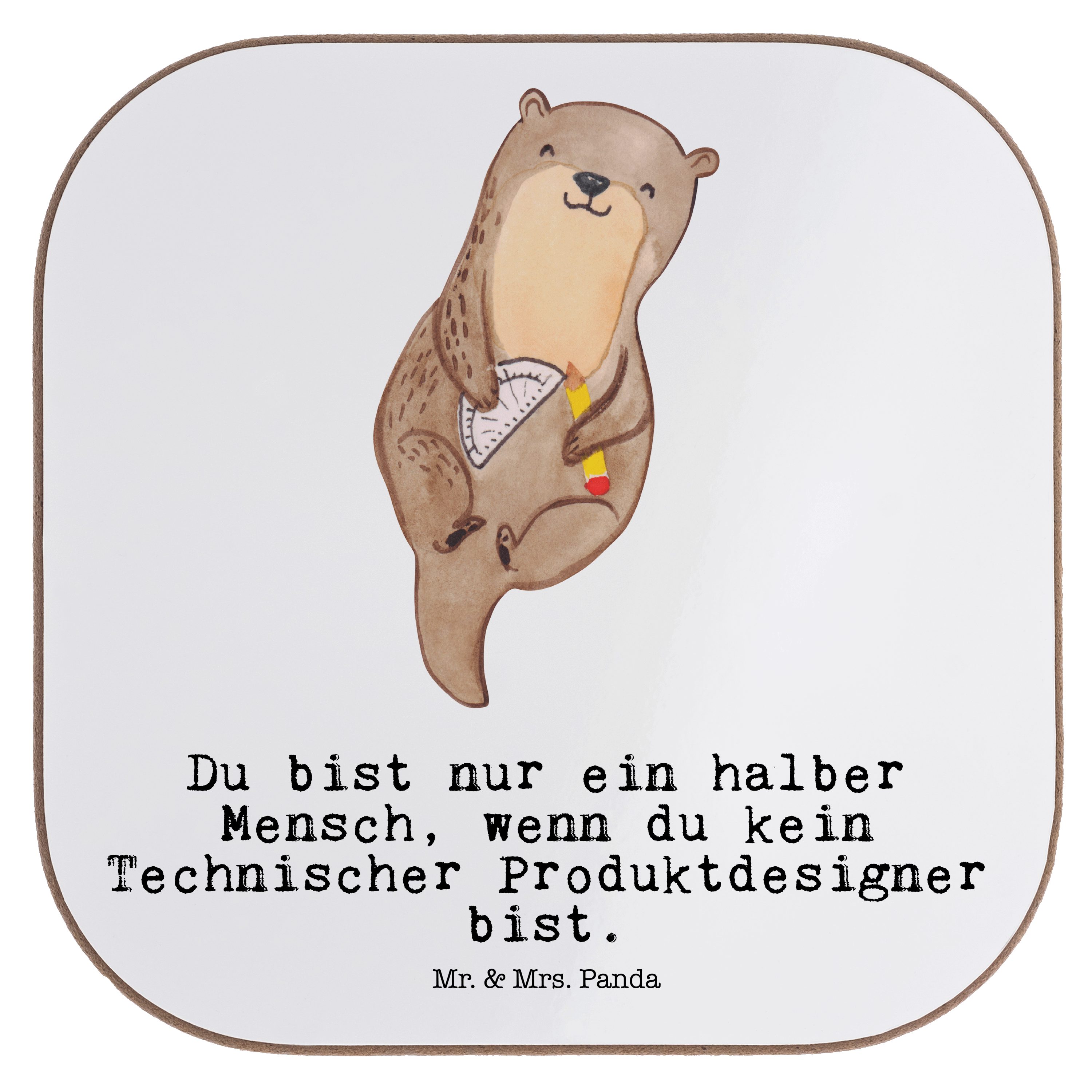 Weiß Mrs. Firma, Mr. Herz Technischer Getränkeuntersetzer Geschenk, & mit - Panda Kolleg, Produktdesigner - 1-tlg.