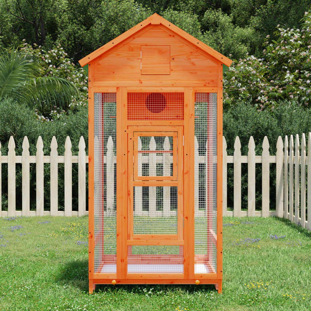 vidaXL Voliere, Braun 91,5x53x170 cm Massivholz Kiefer
