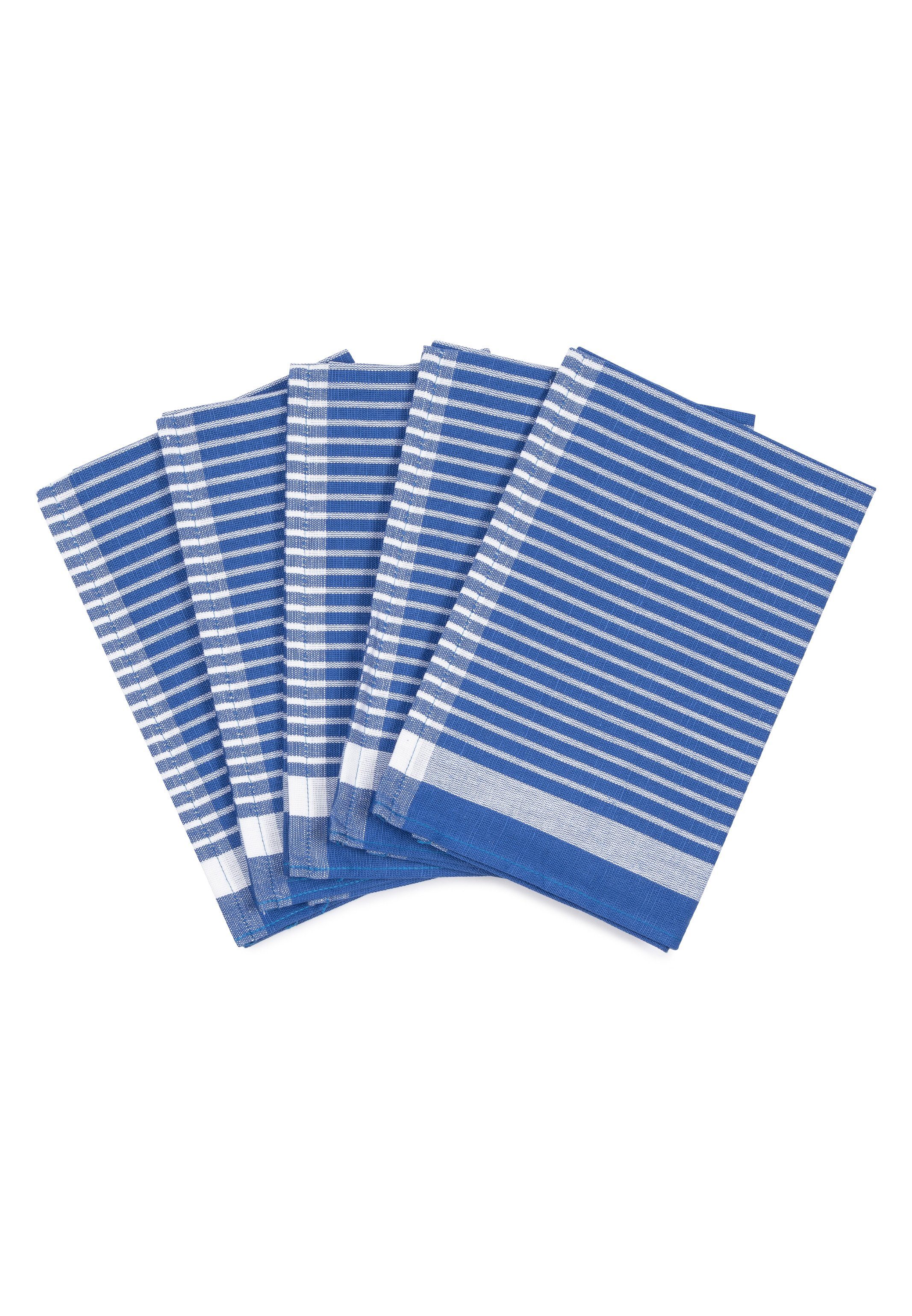 ROSS Geschirrtuch Exclusiv - Halbleinen - Streifen, (Spar-Set, 5-tlg., 5 X Geschirrtuch (50 X 70cm), 5 X Geschirrtuch im Set - Baumwolle - Strapazierfähig Blau