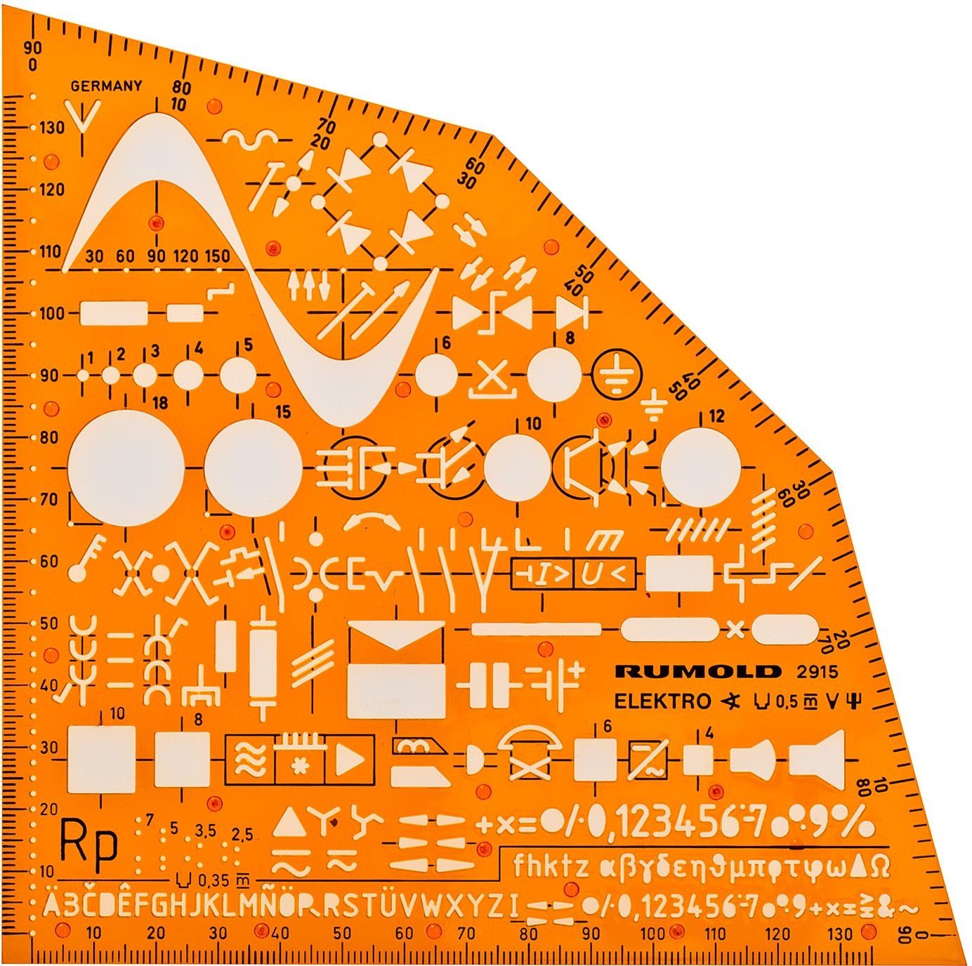 Rumold Zeichenschablone Schablone Elektrowinkel Kunststoff orange/transparent