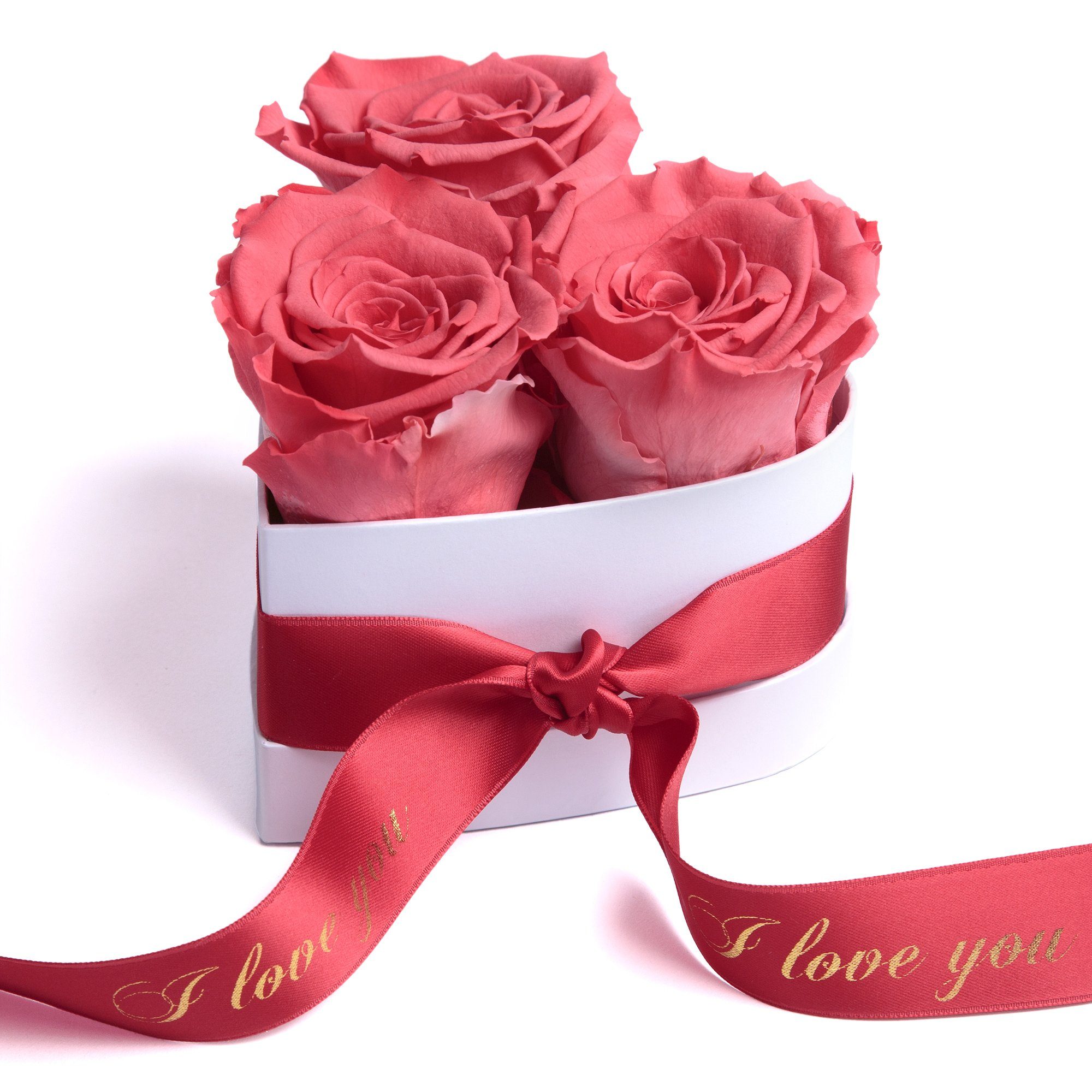 für Kunstblume Infinity konservierte ROSEMARIE Herz Sie Box Rosen 8.5 SCHULZ Korall-Rot Rose, Love Geschenk in I Rosenbox Valentinstag Höhe Heidelberg, 3 cm, You