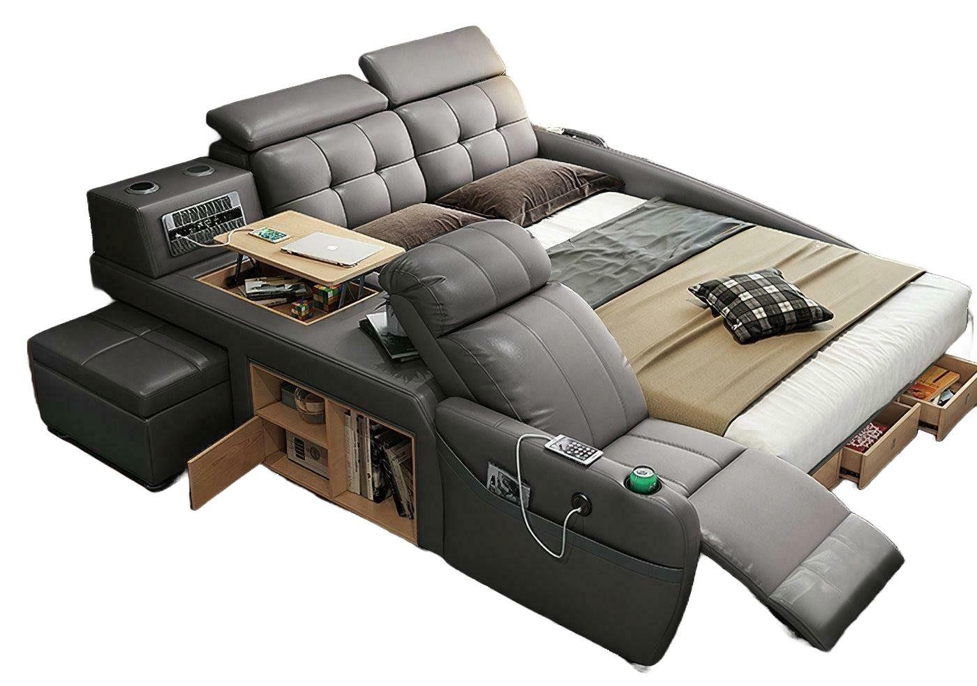 JVmoebel Multimediabett Multifunktionales Bett mit Massagefunktion und USB-Anschluss, Leder (1-tlg), Made in Europa