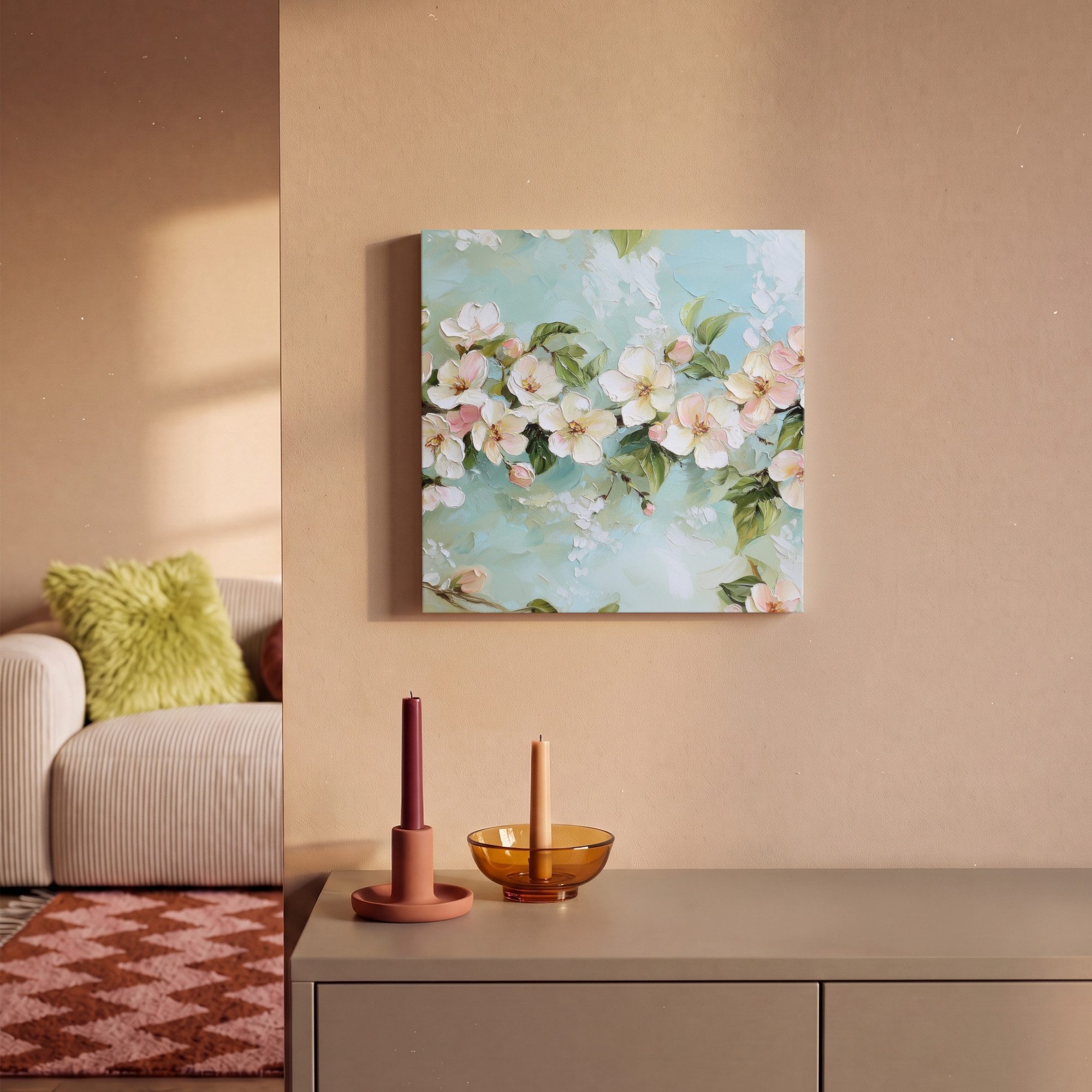 OneMillionCanvasses® Leinwandbild Blossom - Blätter - Hellblau, Fotodruck (1 St), Wandbild, Deko Schlafzimmer Wohnzimmer Flur 20x20 cm – Bild 2 von 5