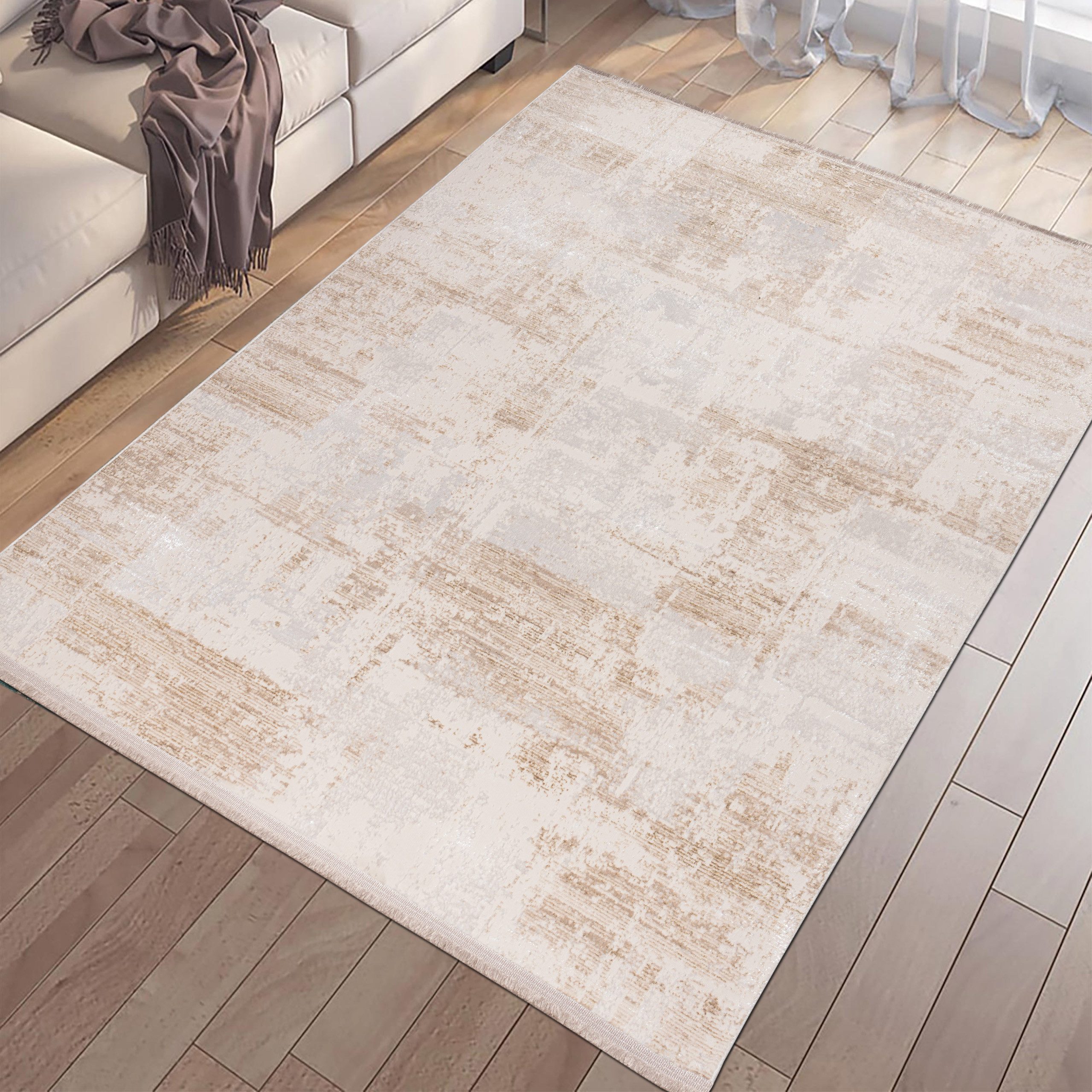 TeppichHome24 Teppich Moderner glänzender Wohnzimmer-Teppich in gold-weiß, günstig online kaufen