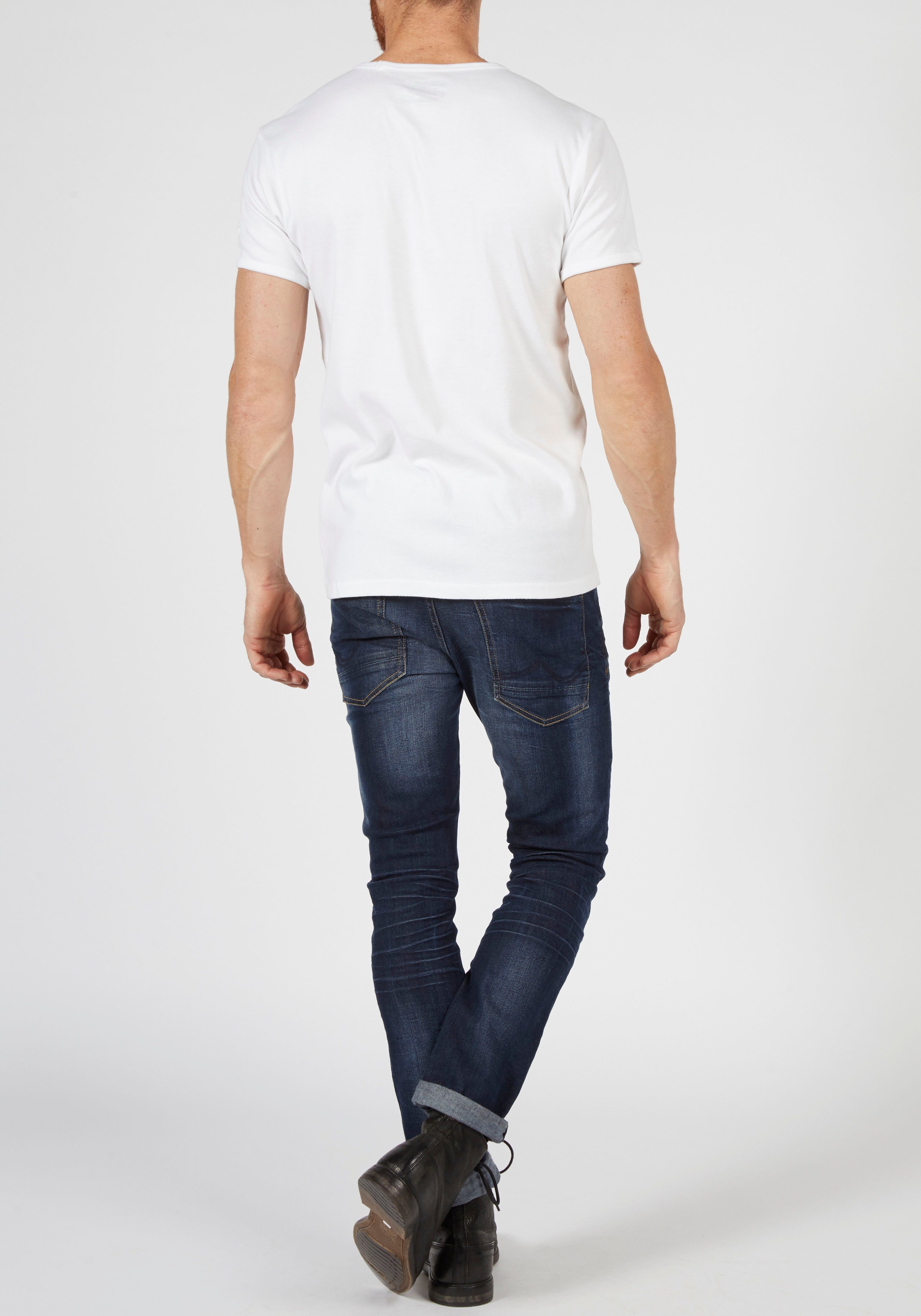 V-Ausschnitt mit White T-Shirt Petrol Industries Bright