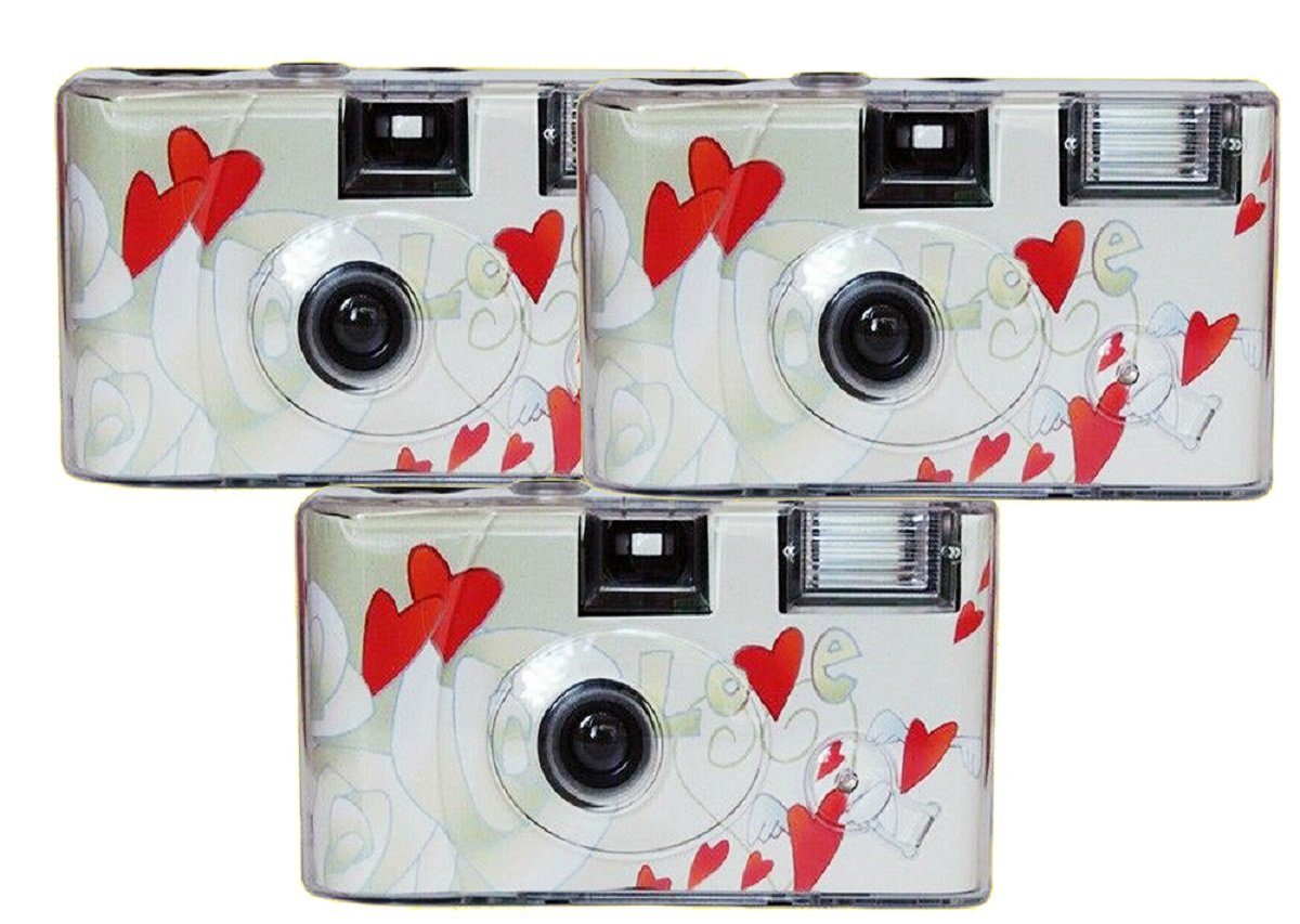 Photo Porst 3x Einwegkamera fliegende Herzen weiß MHD 12.2025 Einwegkamera