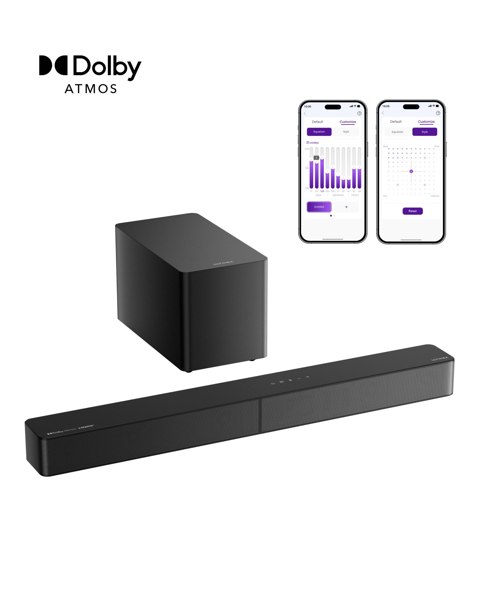 Ultimea Poseidon M60 Boom Soundbar 5.1-Kanal Dolby Atmos (HDMI, Bluetooth, 340 W, Mit Subwoofer, Mit kraftvollem Bass und klaren Stimmen)