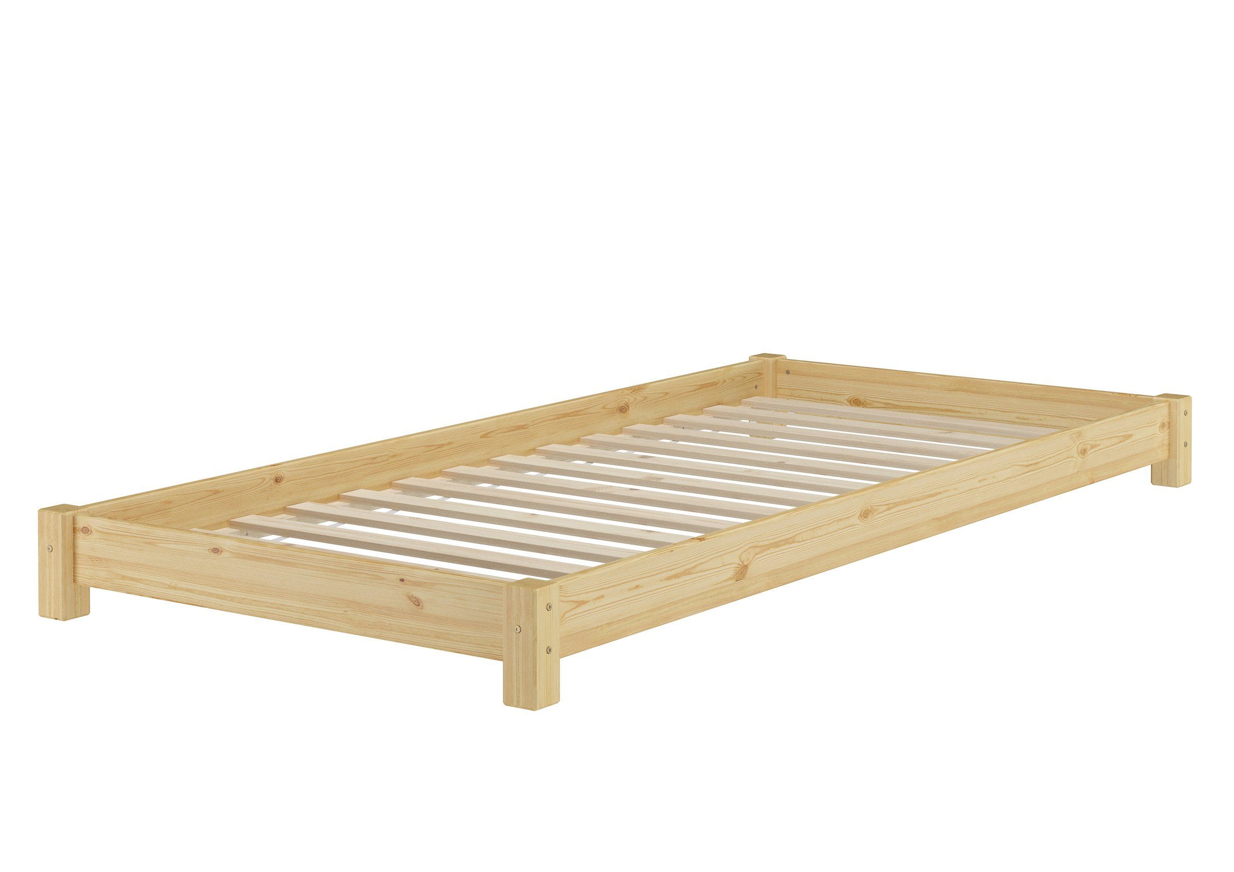 ERST-HOLZ Futonbett Schmales Futonbett Flachbett Einzelbett 80 x 200 cm Kiefer Massiv, Kiefer farblos lackiert