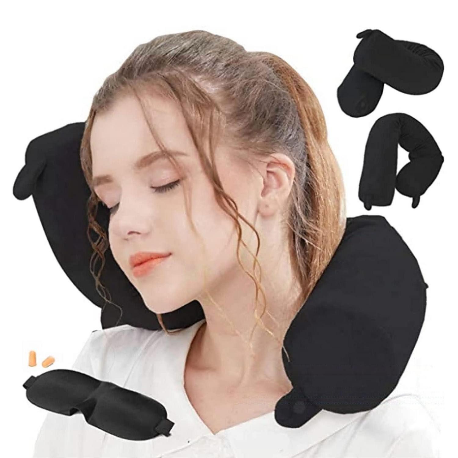 LuxusKollektion Reisekissen Reisekissen Memory Foam Nackenkissen verstellbar Flugzeug Schwarz